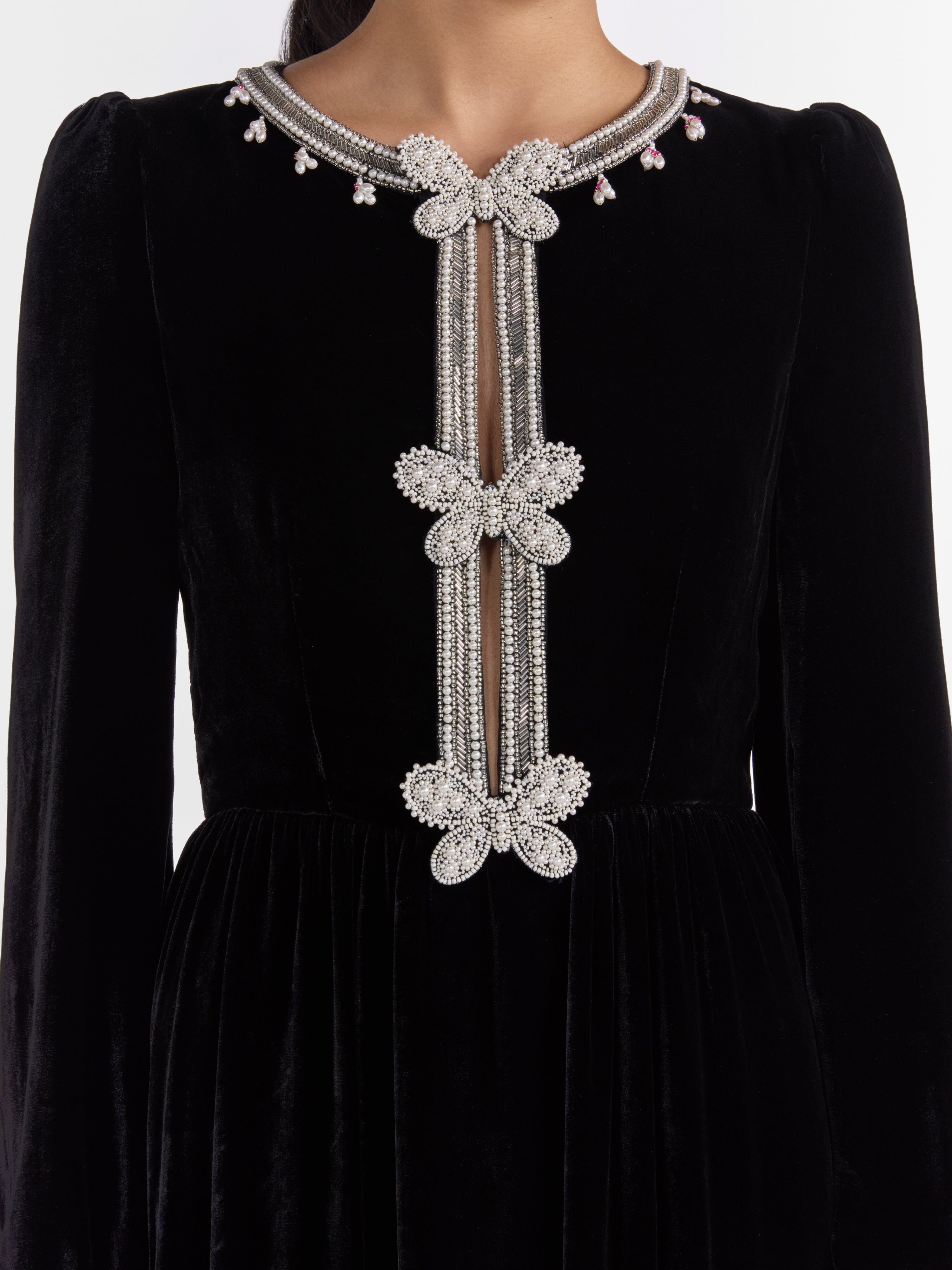 Saloni Camille Long Embroidered Dress - Black Saloni Camille Long Embroidered Dress - Black