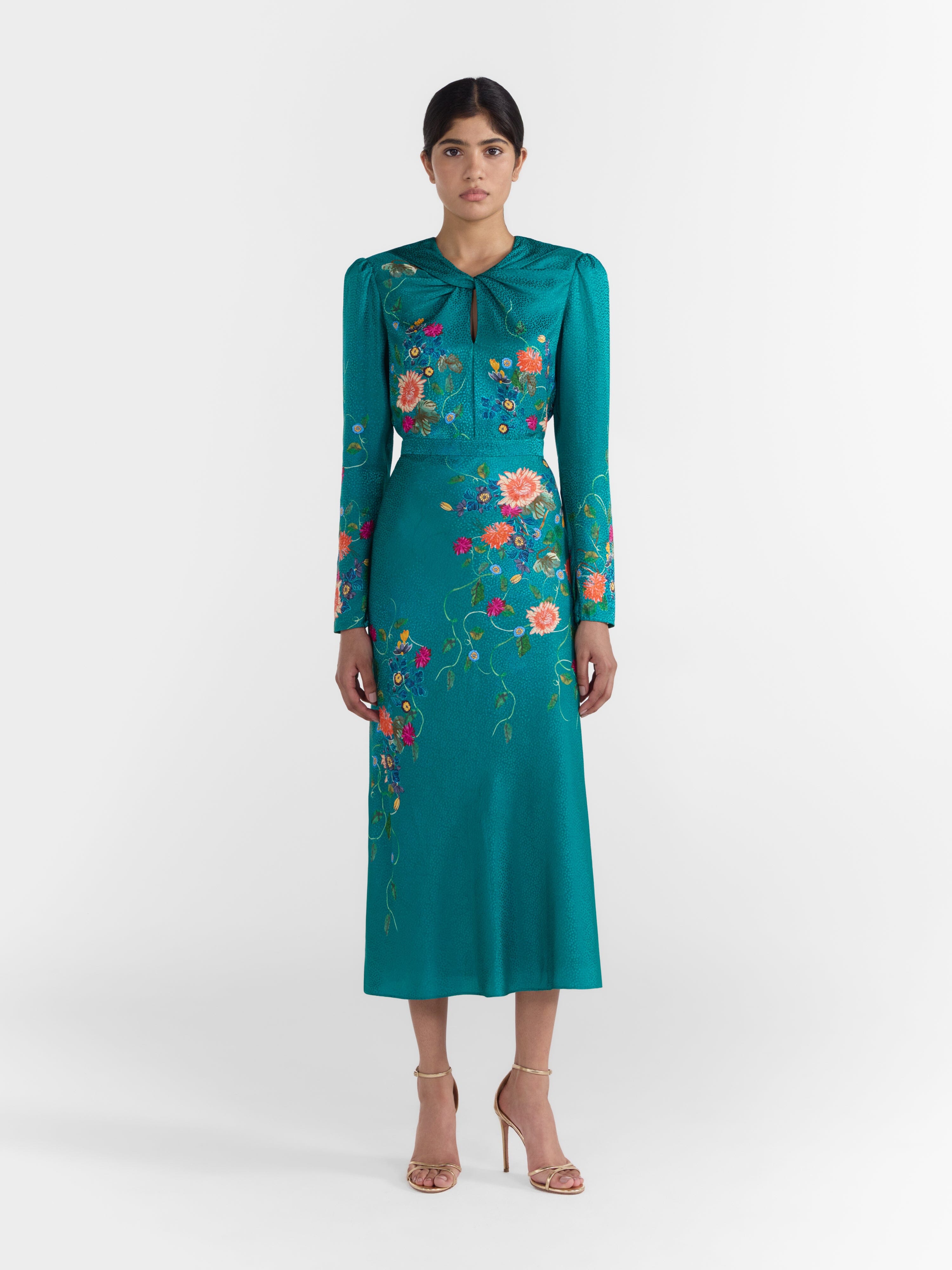 Claudia Midi Dress in Peacock Flori