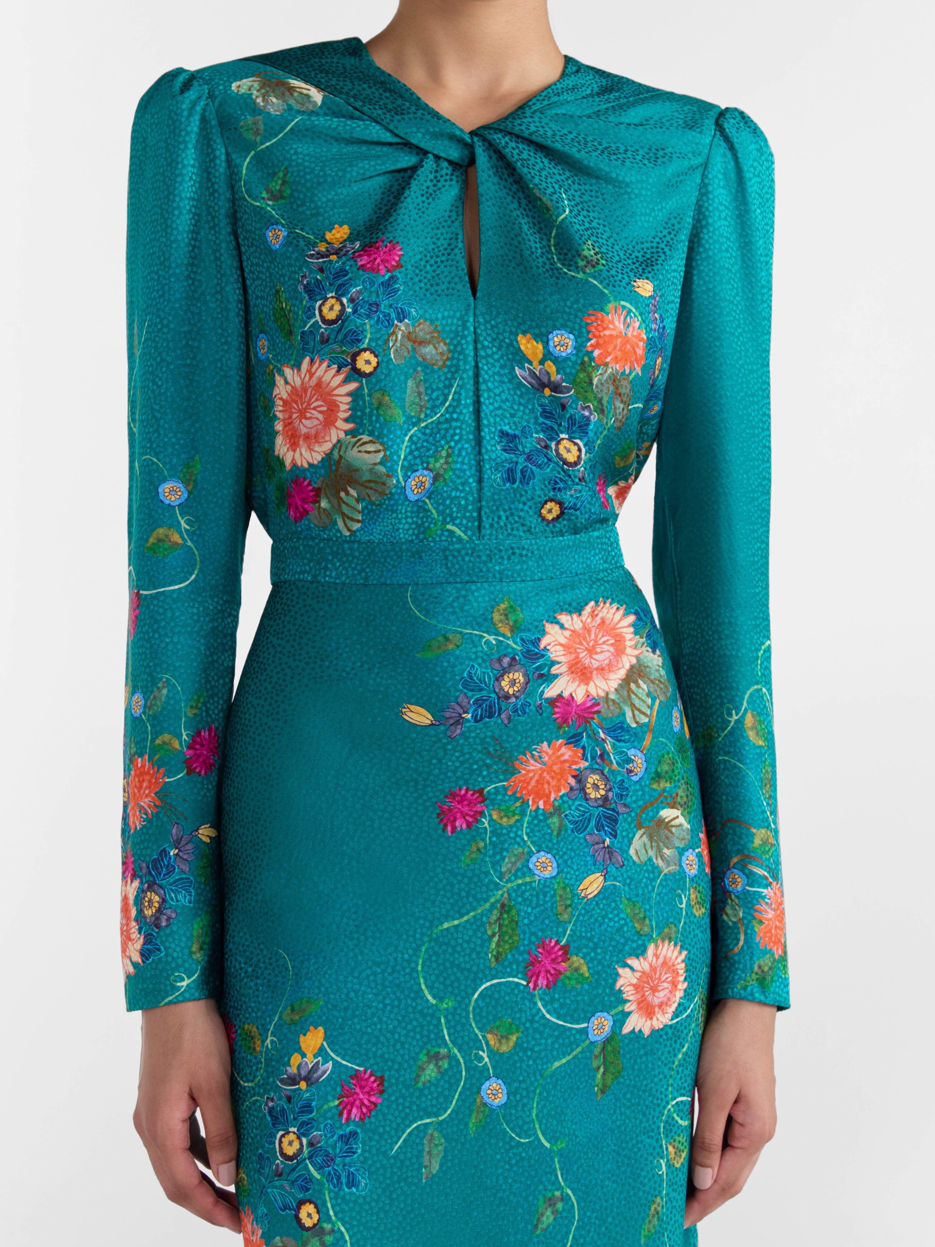 Claudia Midi Dress in Peacock Flori