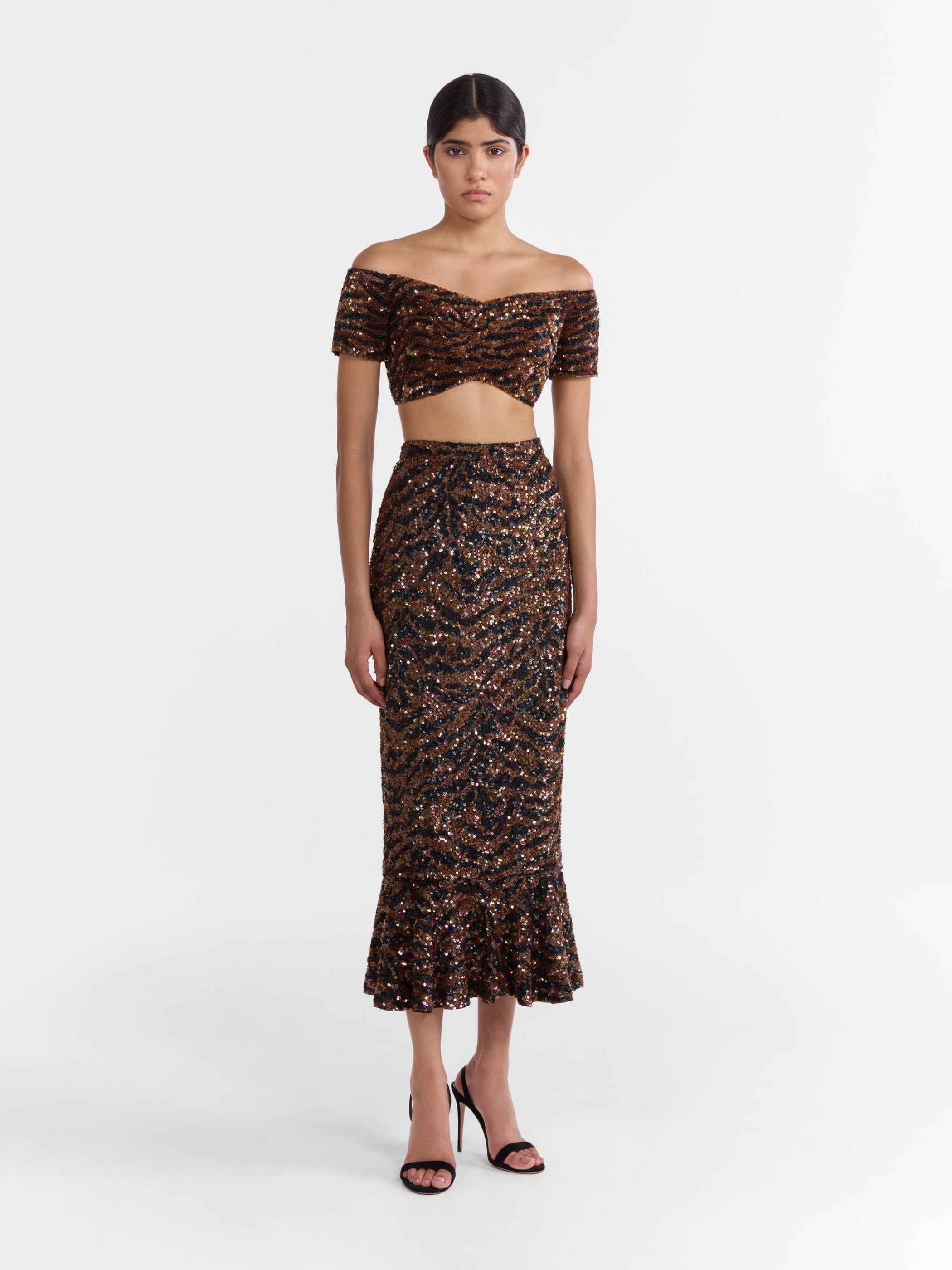 Aidan Skirt in Black Tiger Embroidery