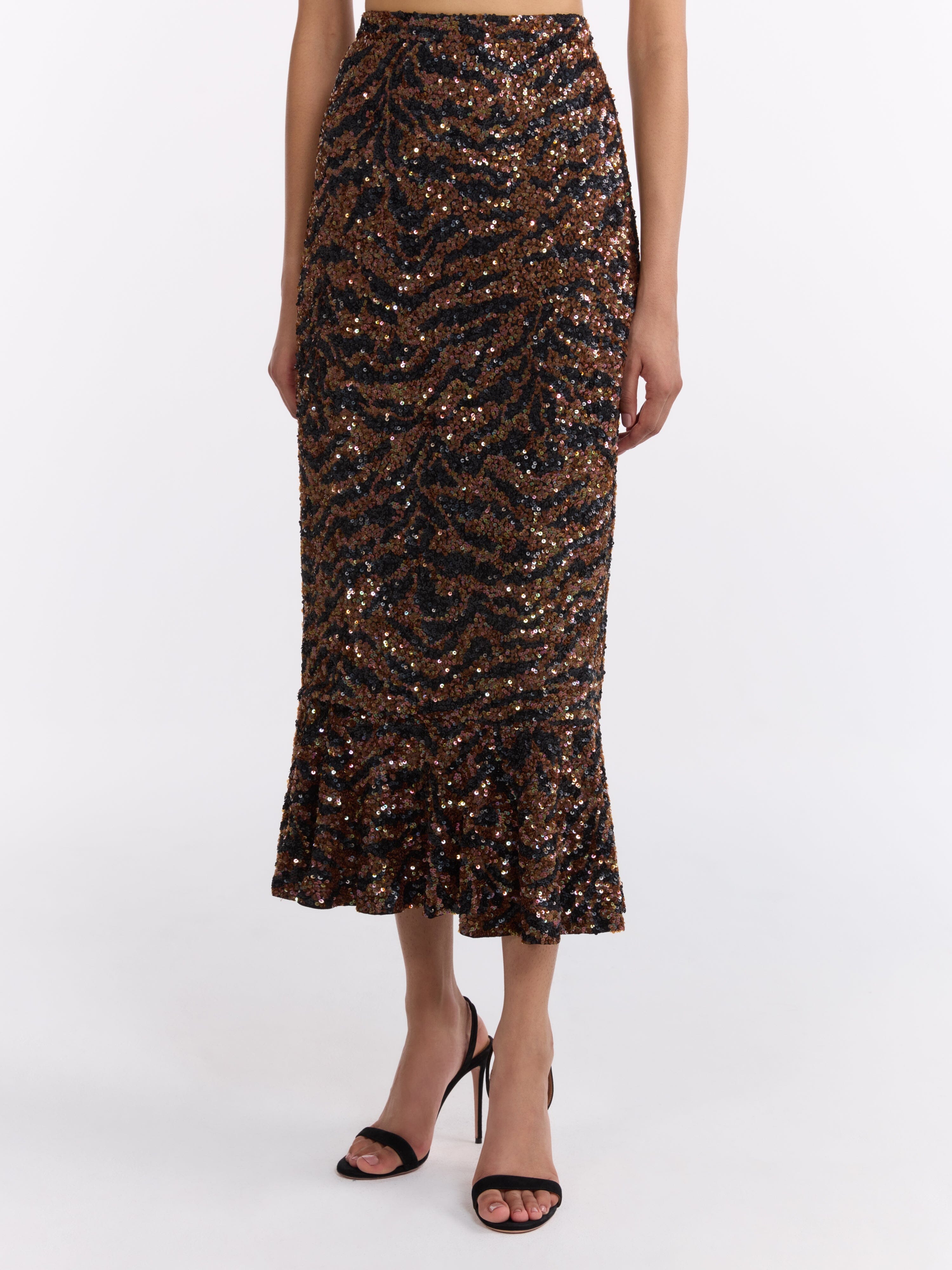 Aidan Skirt in Black Tiger Embroidery