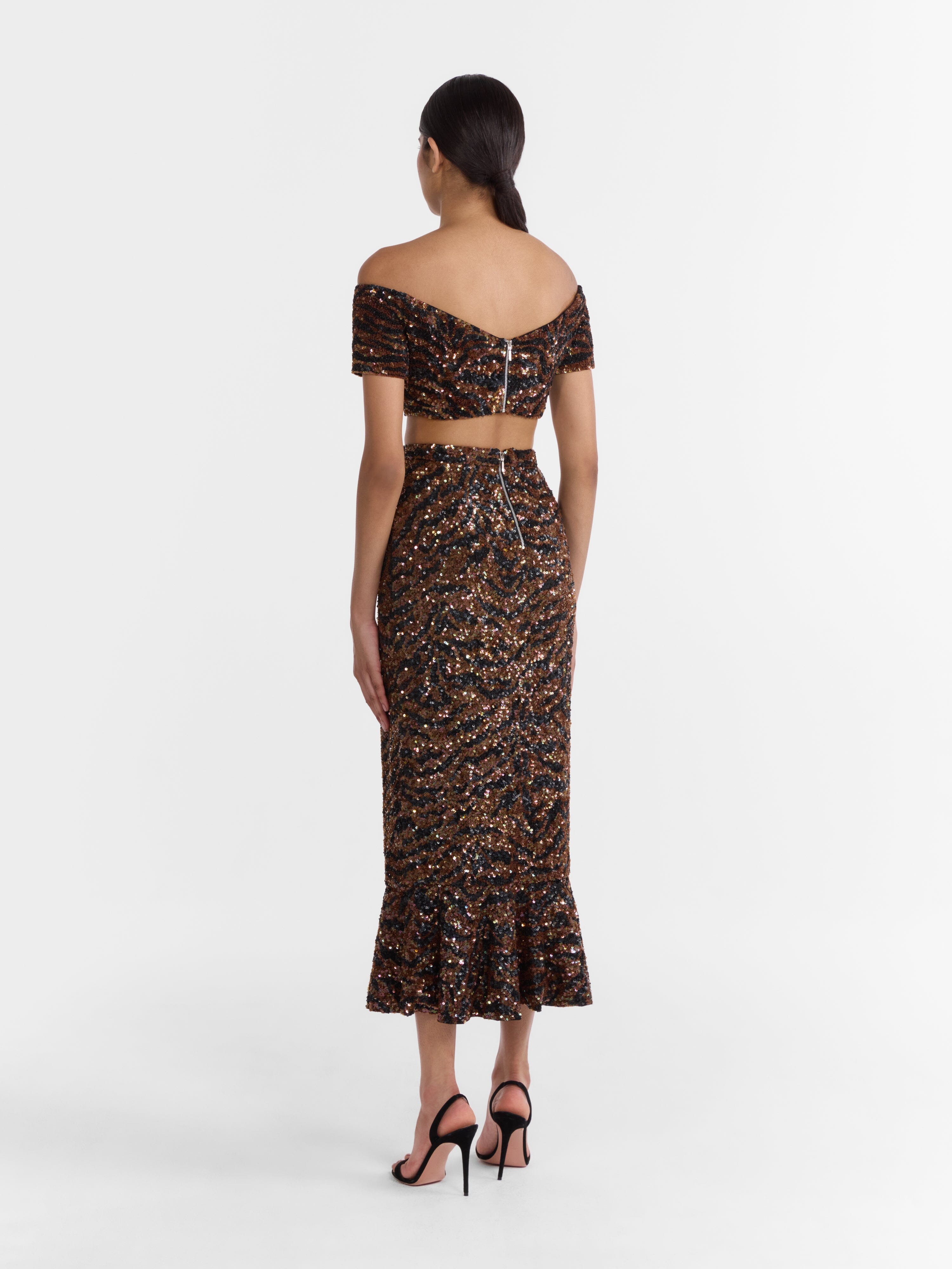 Aidan Skirt in Black Tiger Embroidery