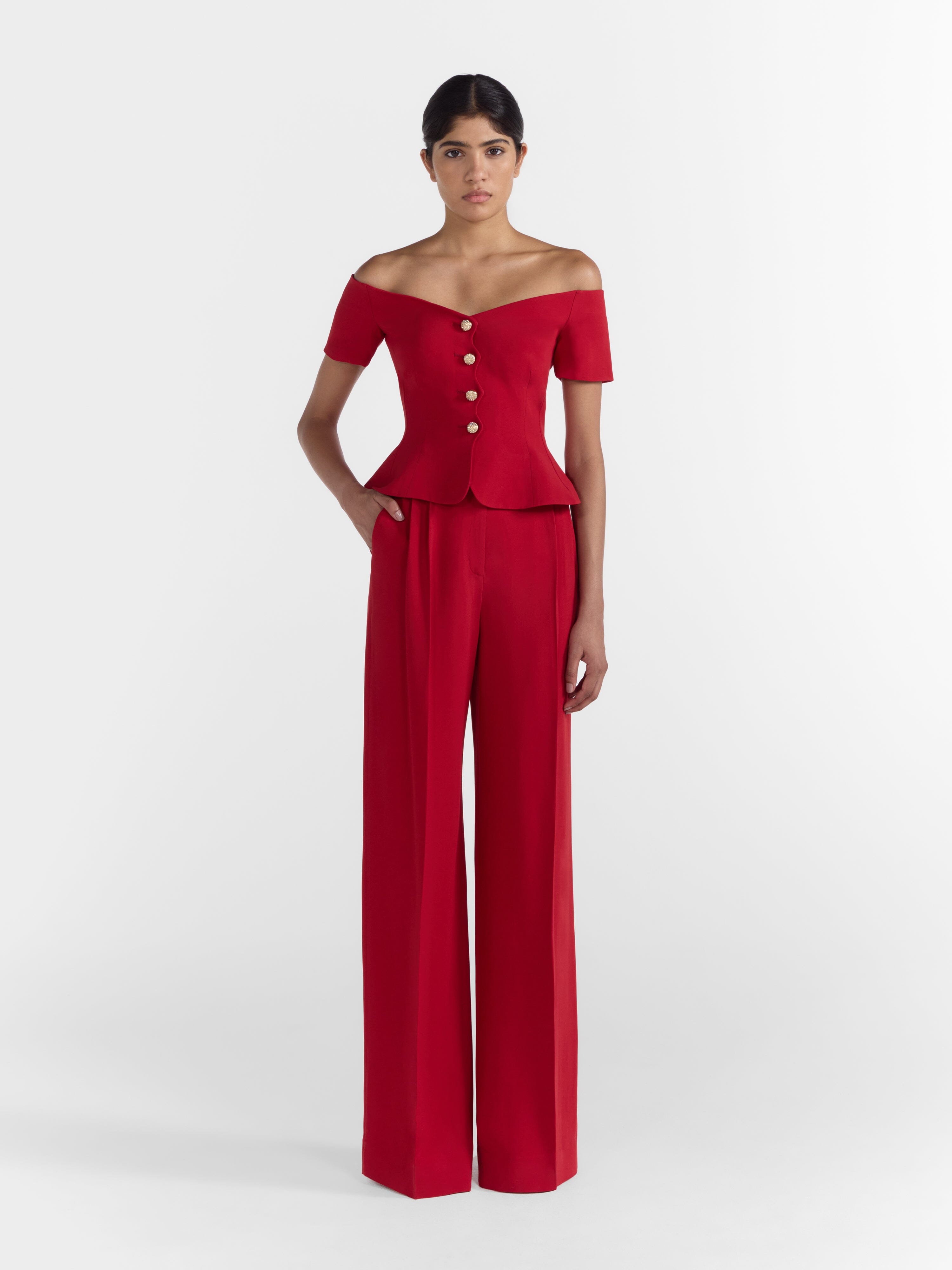 Wide Tailored Trousers in Rouge Red