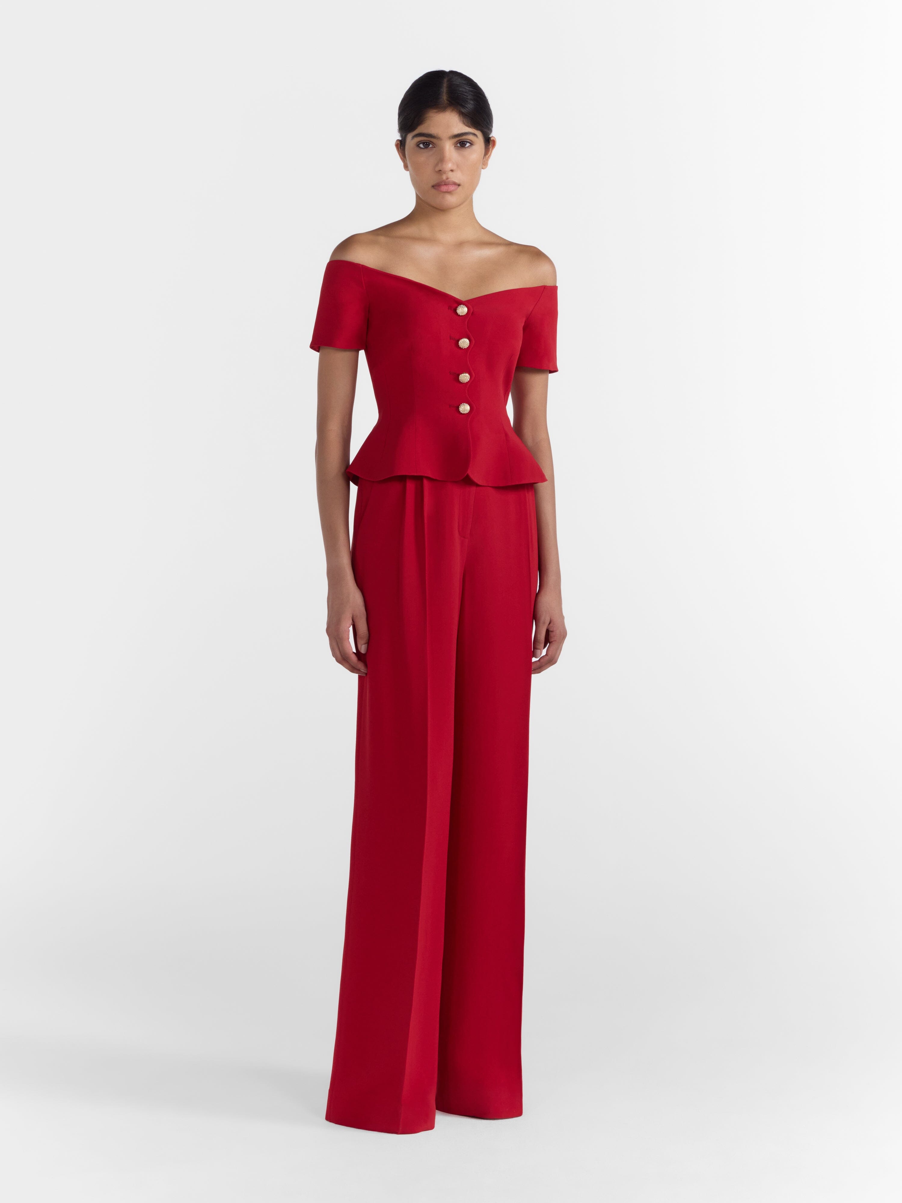 Wide Tailored Trousers in Rouge Red