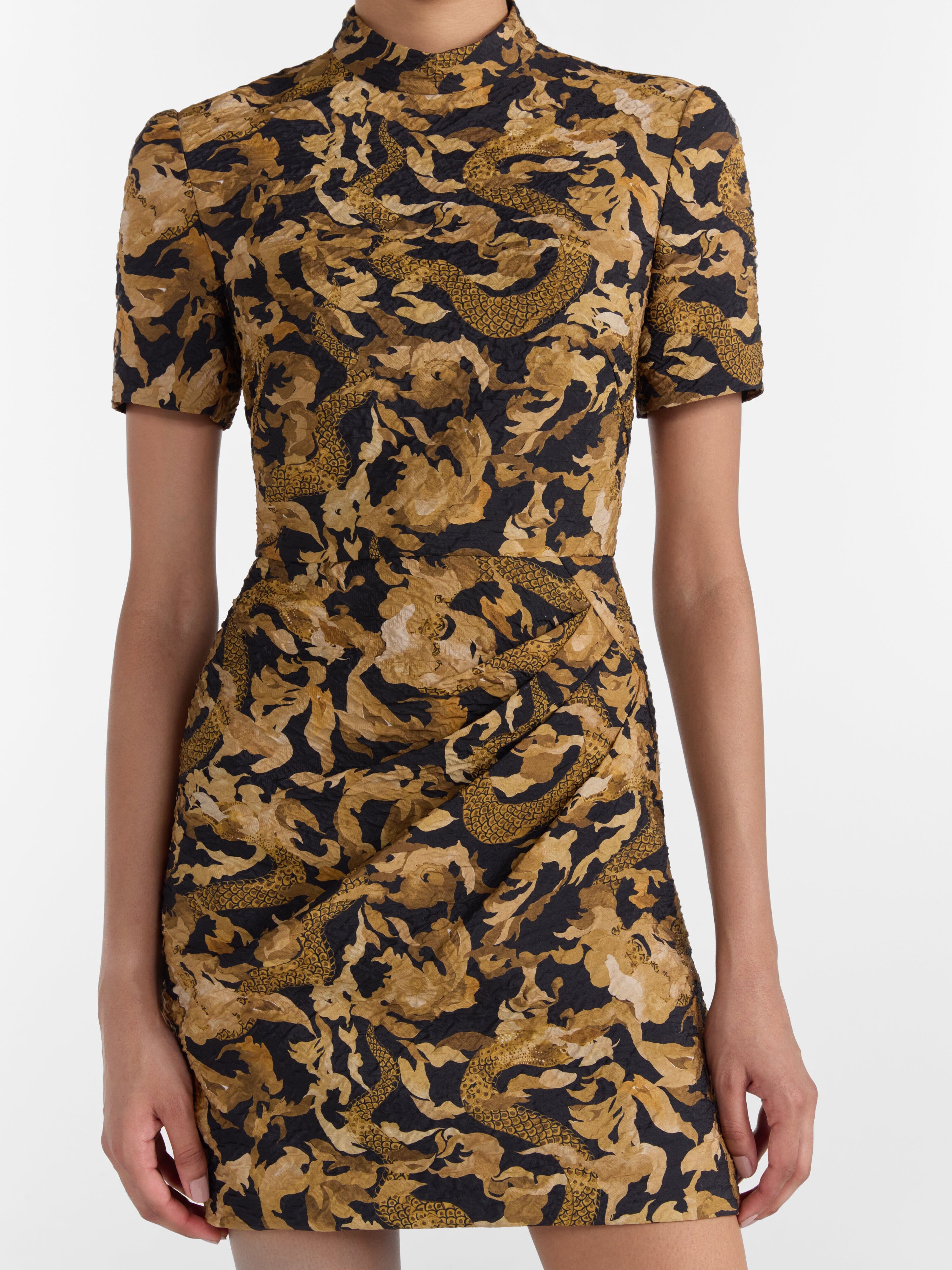 Draped Min Dress in Golden Serpent