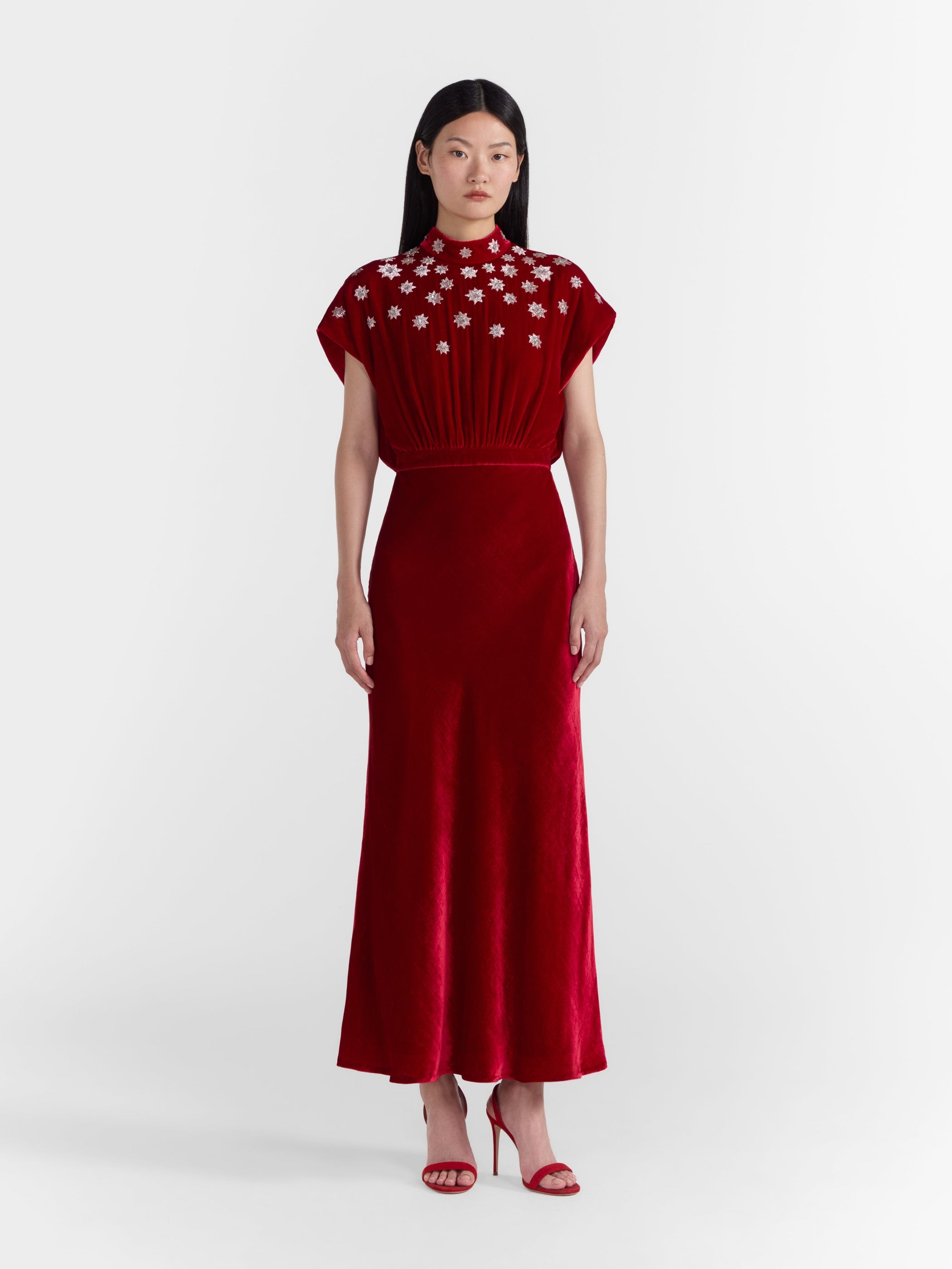 Fabienne Dress in True Red Embroidery