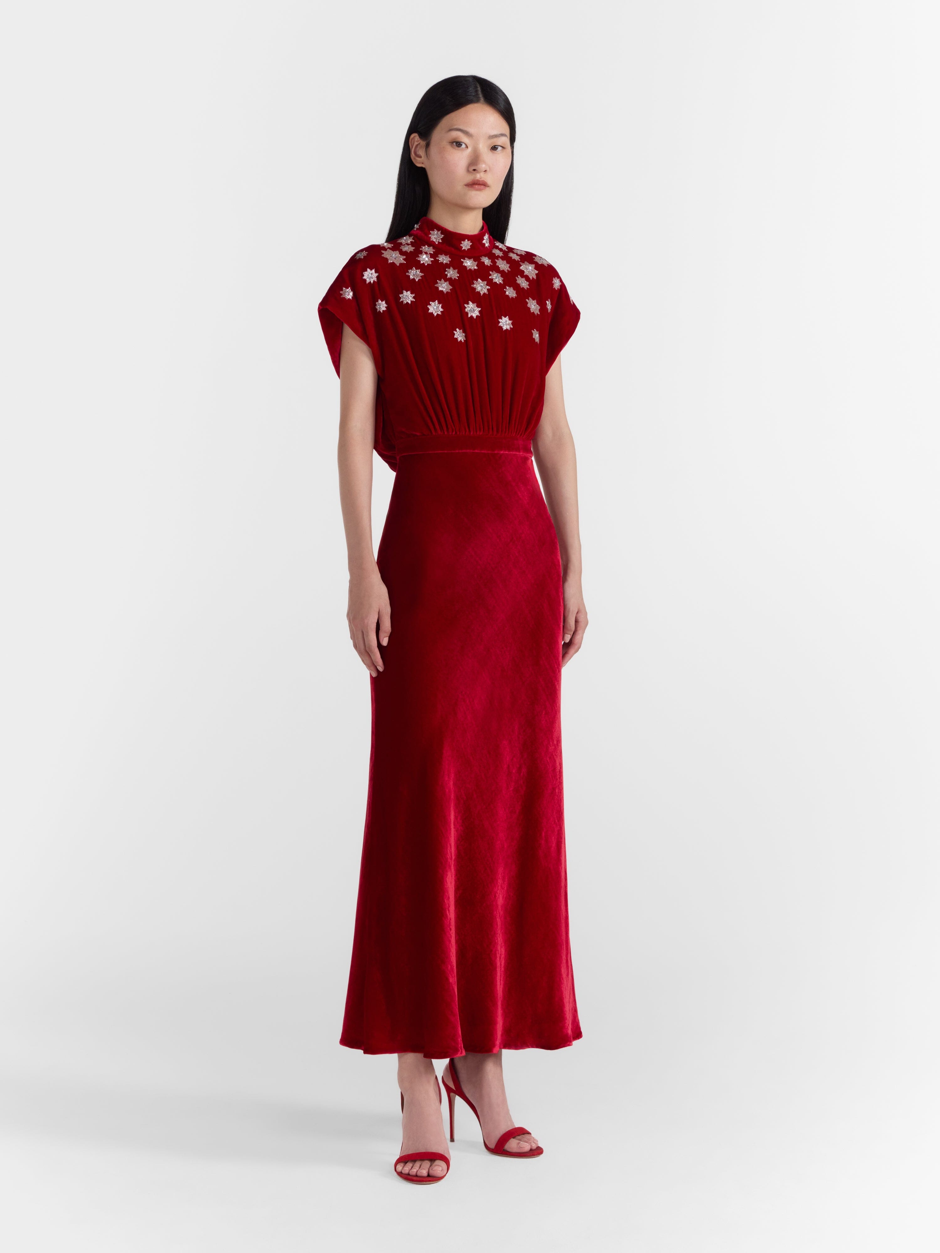 Fabienne Dress in True Red Embroidery