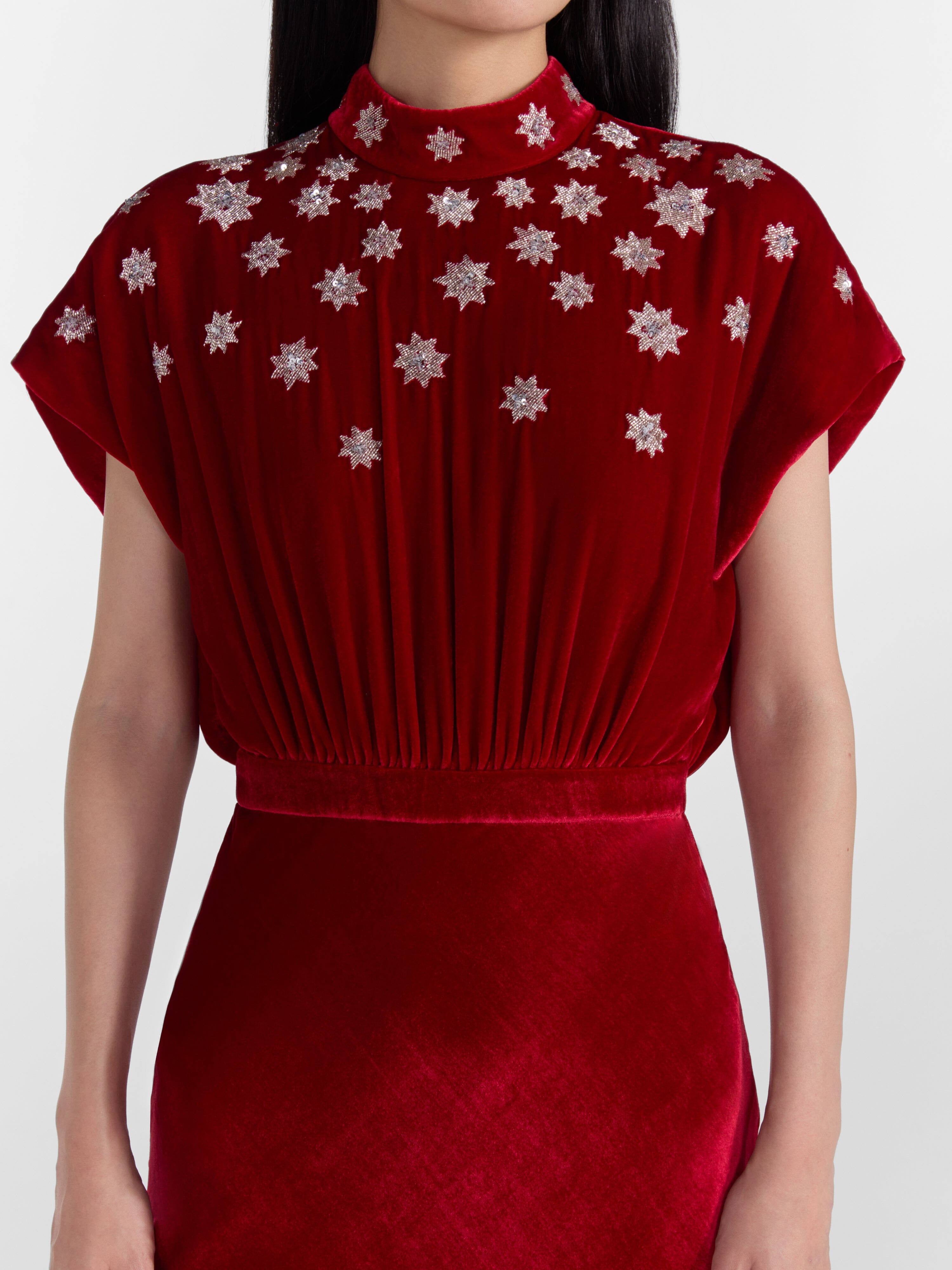 Fabienne Dress in True Red Embroidery