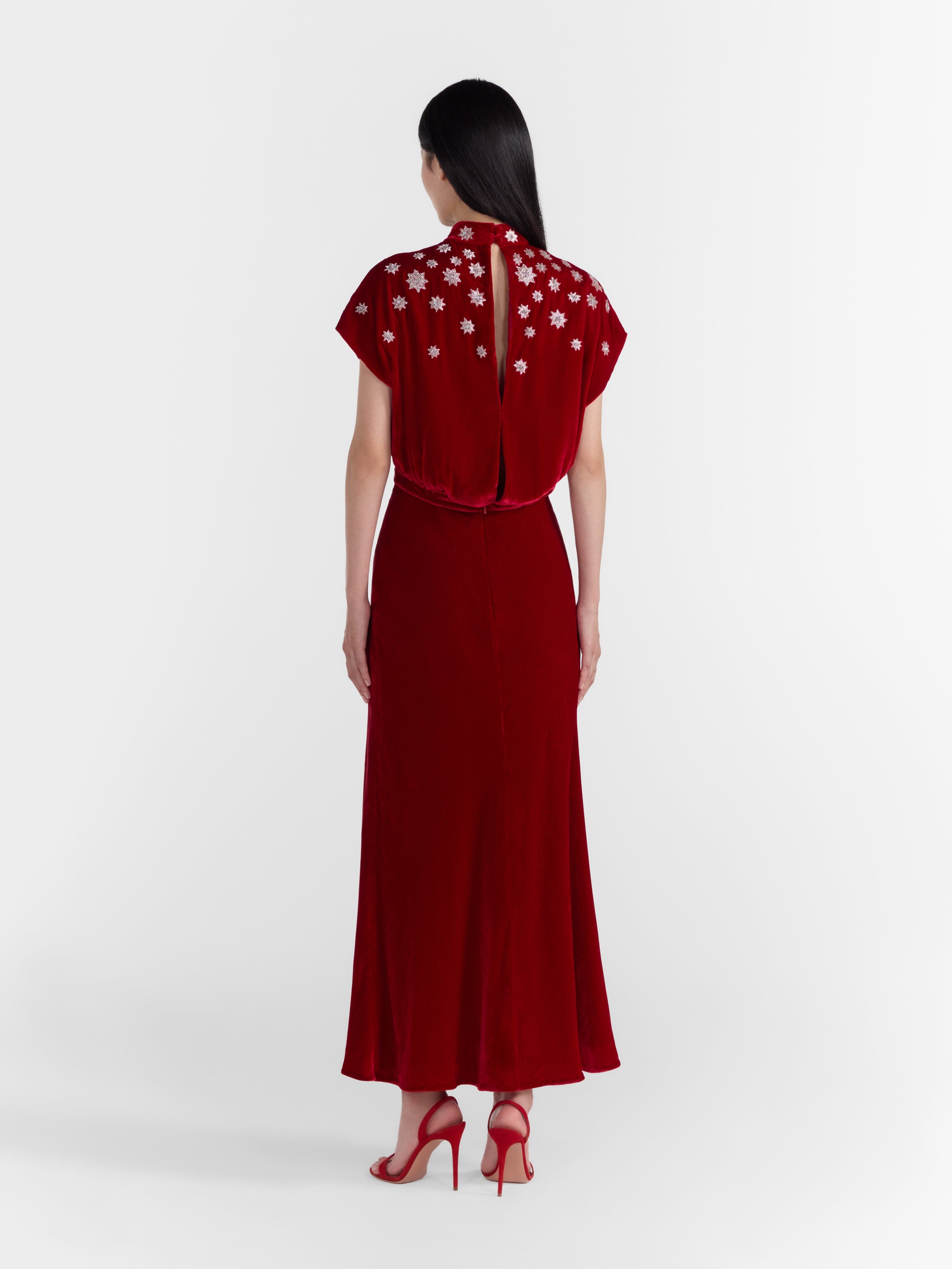 Fabienne Dress in True Red Embroidery