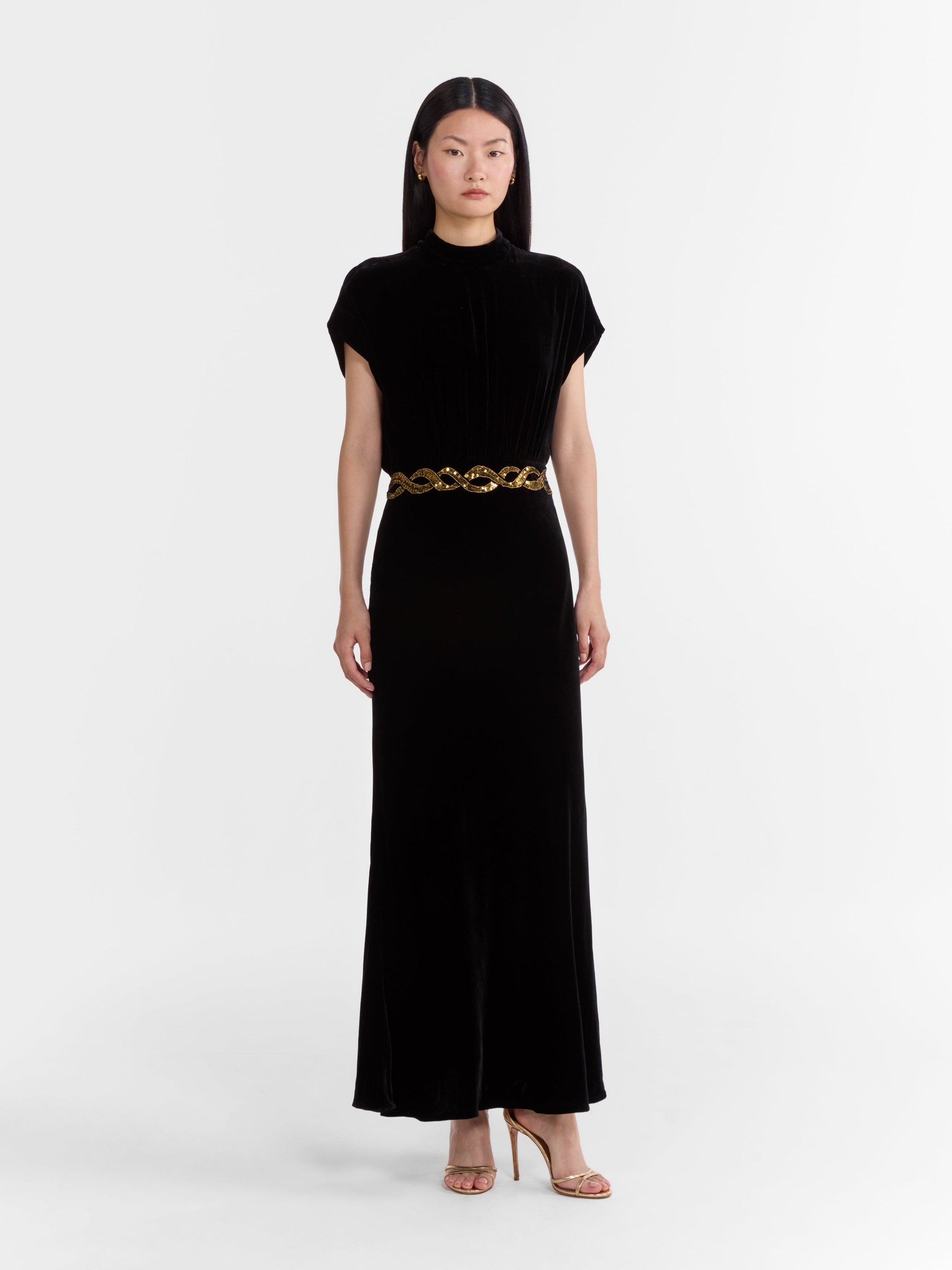 Fabienne B Dress in Black Sash Embroidery