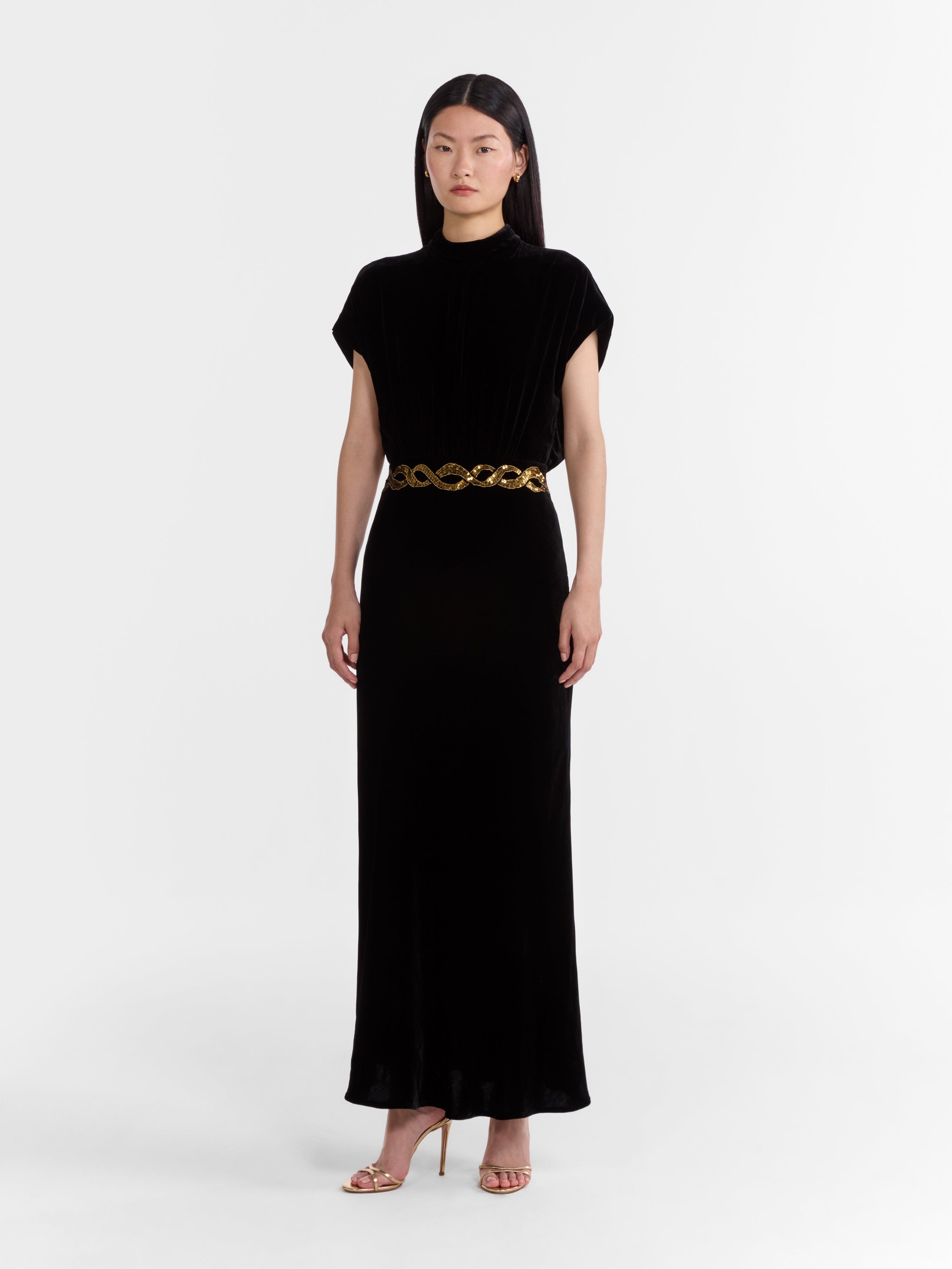 Fabienne B Dress in Black Sash Embroidery