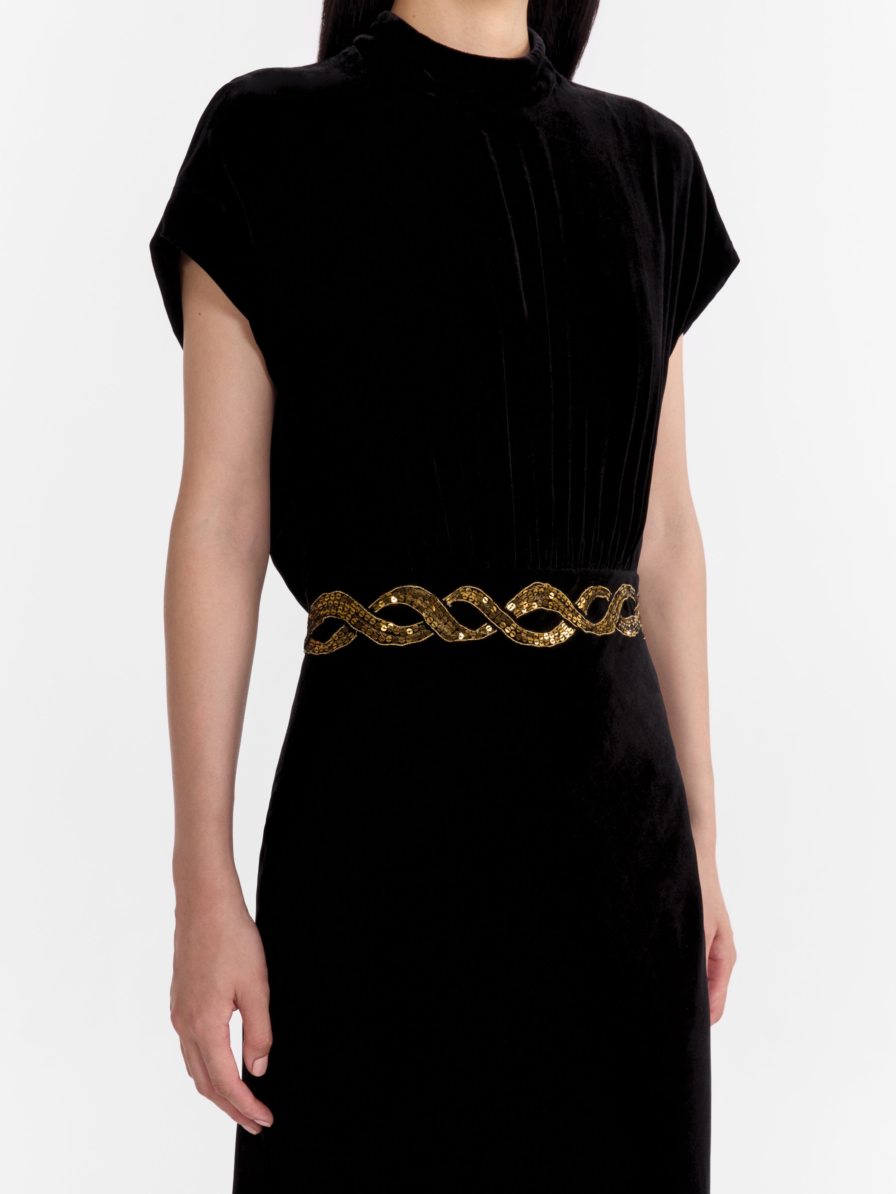 Fabienne B Dress in Black Sash Embroidery