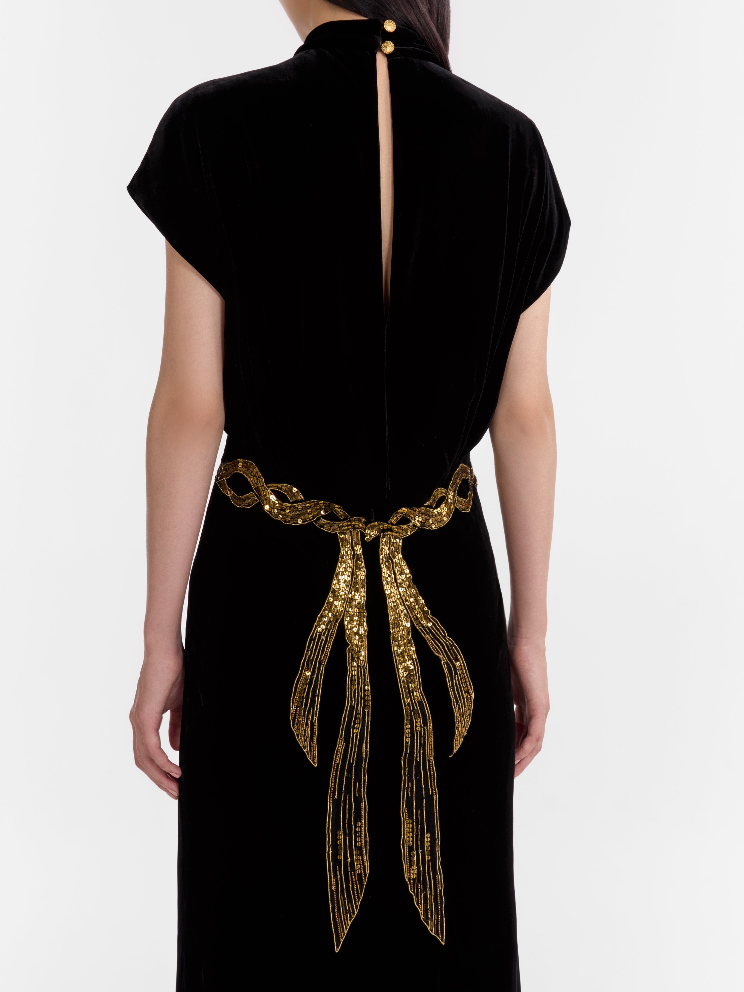 Fabienne B Dress in Black Sash Embroidery