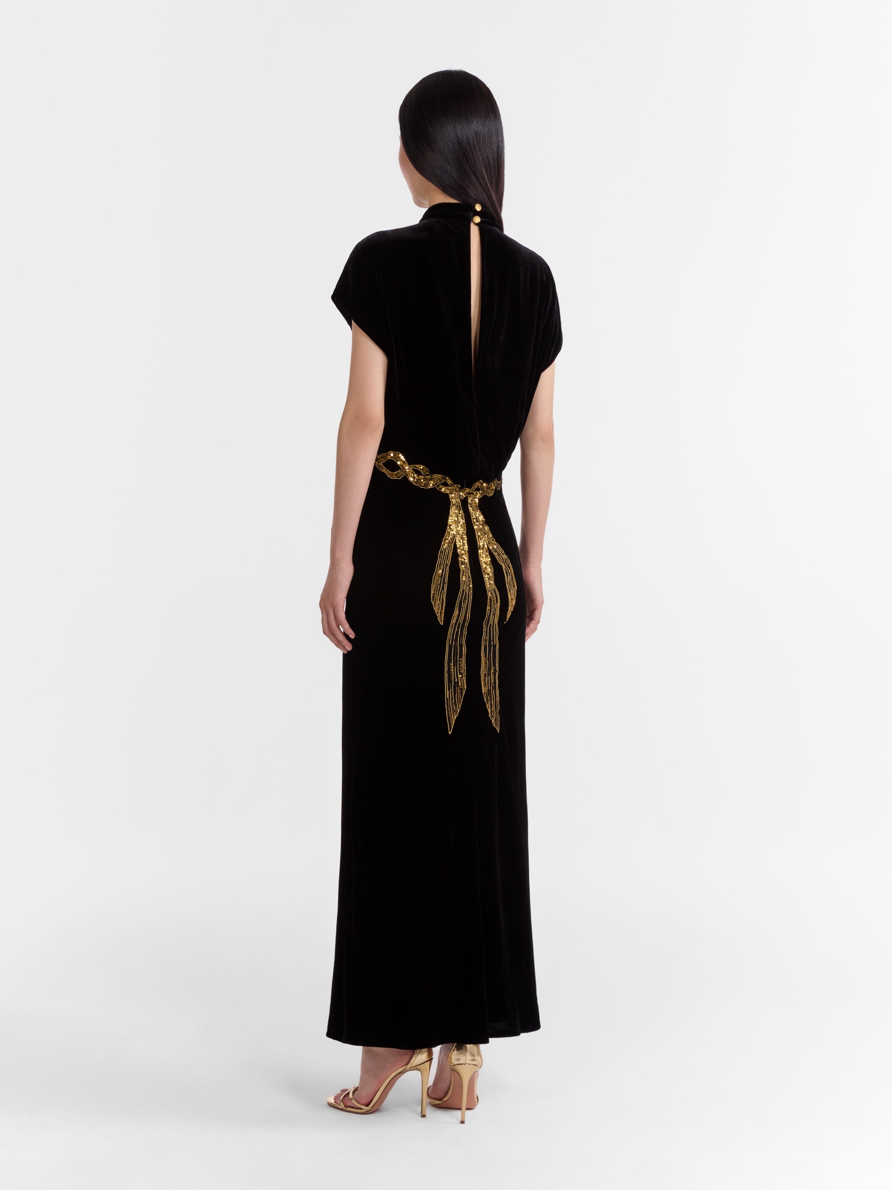 Fabienne B Dress in Black Sash Embroidery