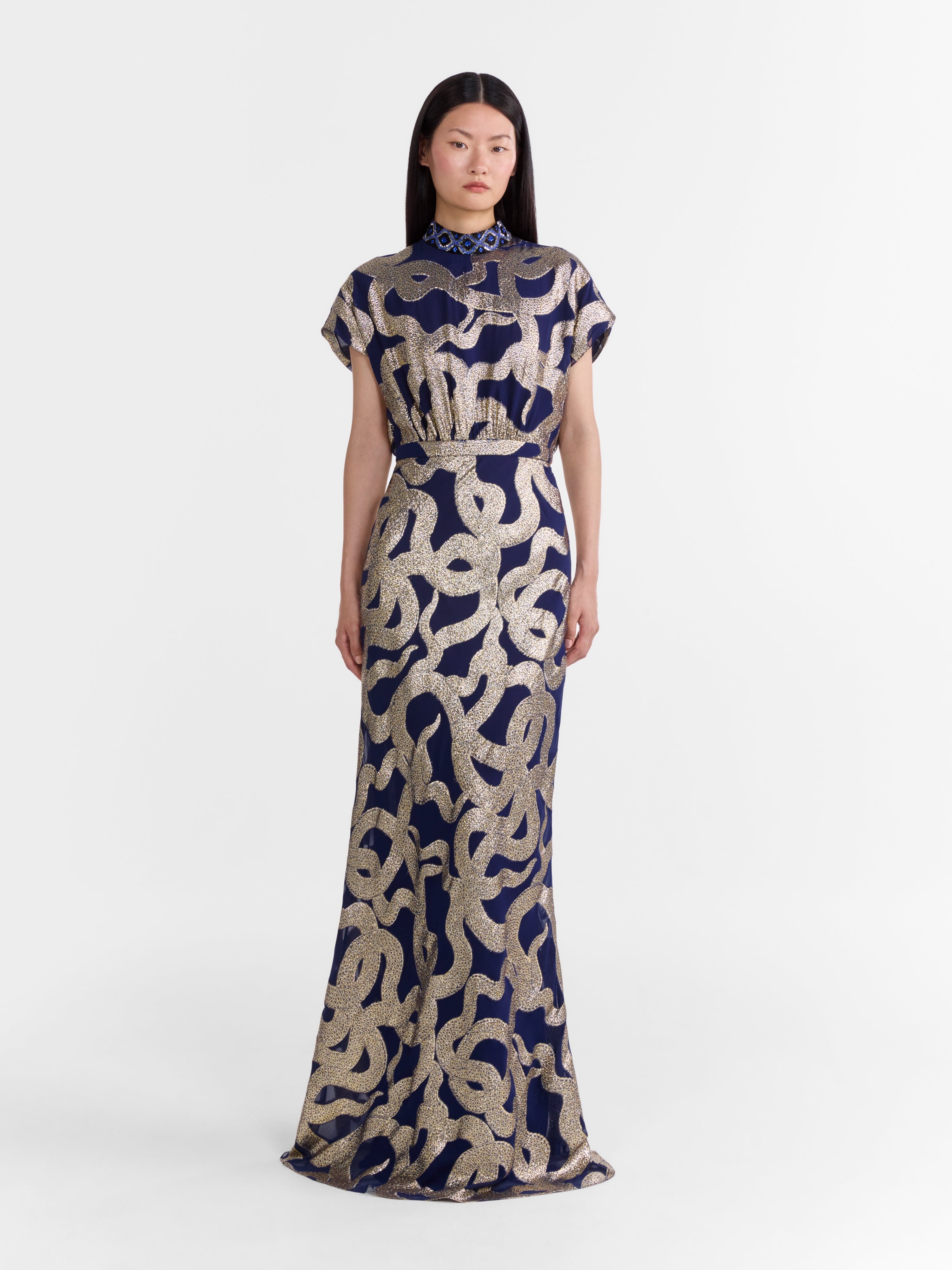 Fabienne Long C Dress in Navy Jet Adder Embroidery SALONI Fabienne Long C Dress in Navy Jet Adder Embroidery SALONI