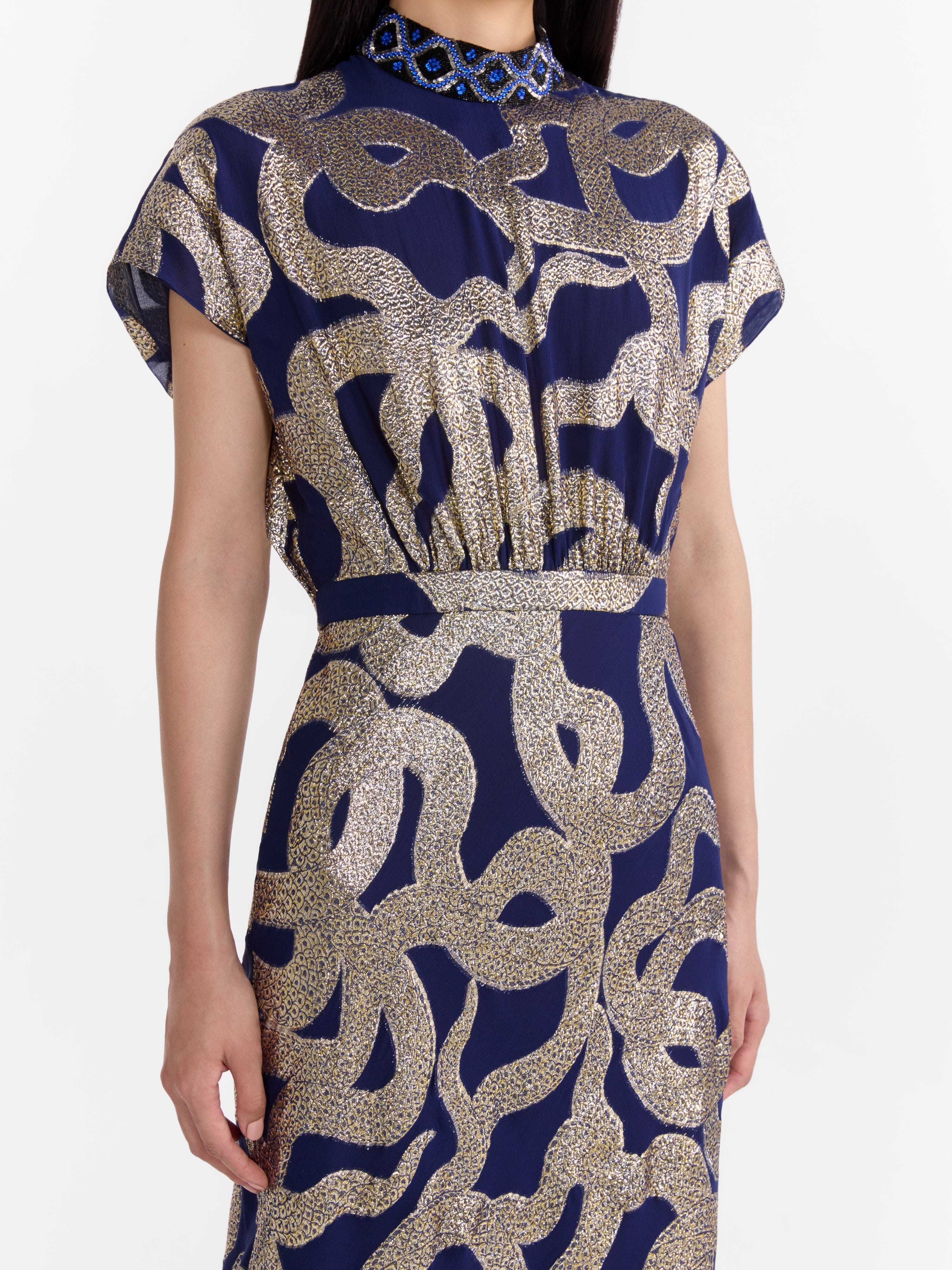 Fabienne Long C Dress in Navy Jet Adder Embroidery SALONI Fabienne Long C Dress in Navy Jet Adder Embroidery SALONI
