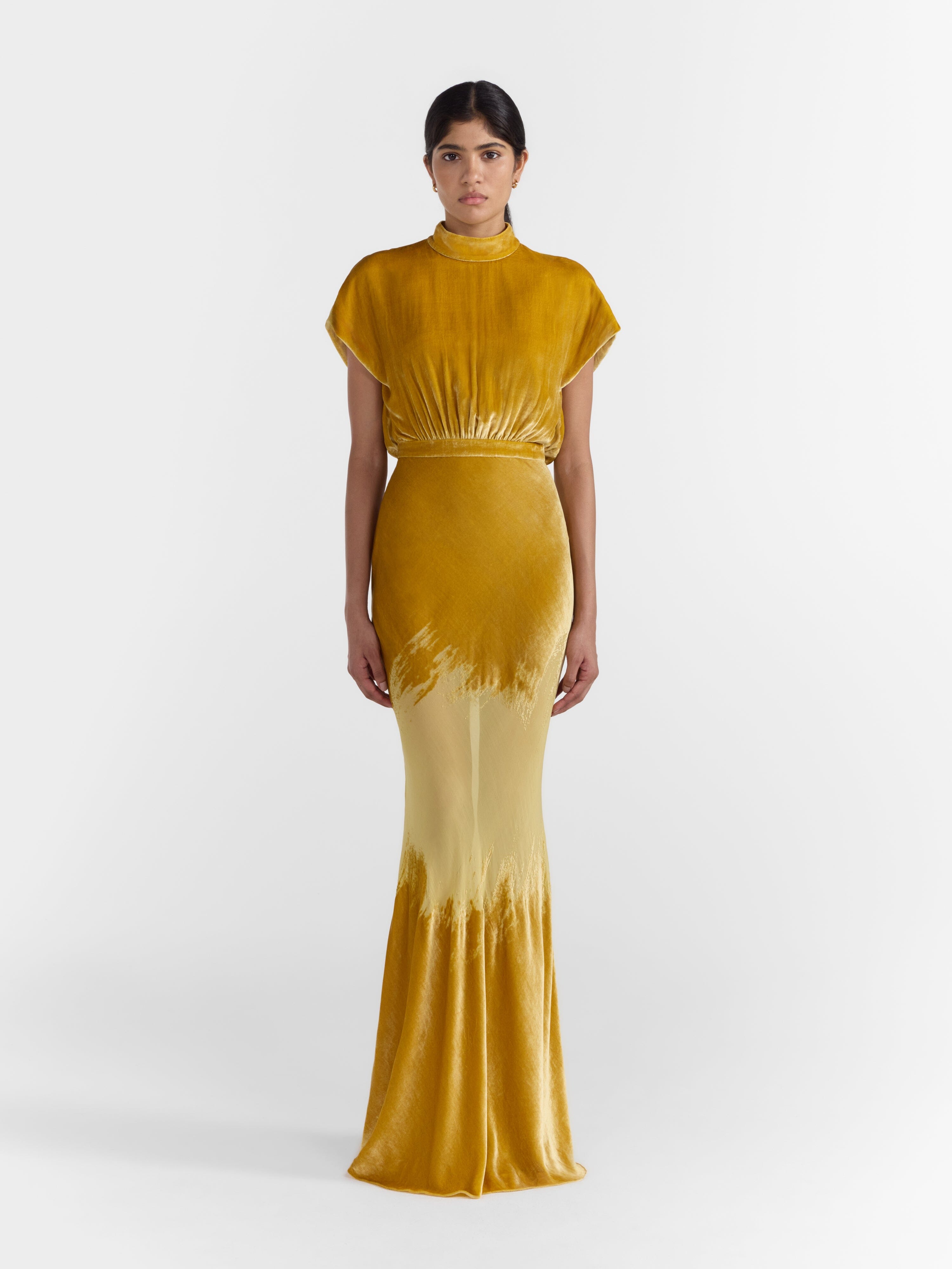 Saloni London - Fabienne Long Dress in Light Gold Saloni London - Fabienne Long Dress in Light Gold