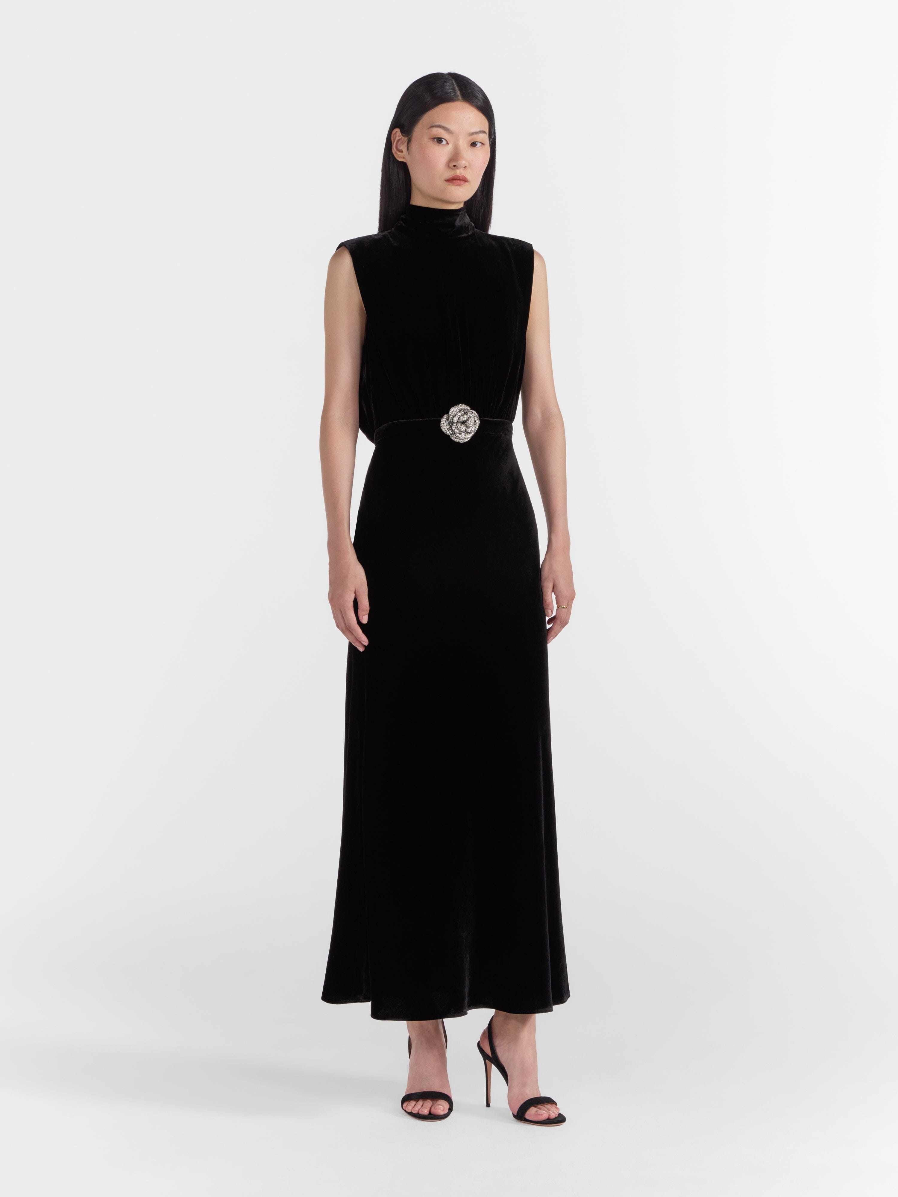 Fleur Velvet Dress in Black Crystal Rose