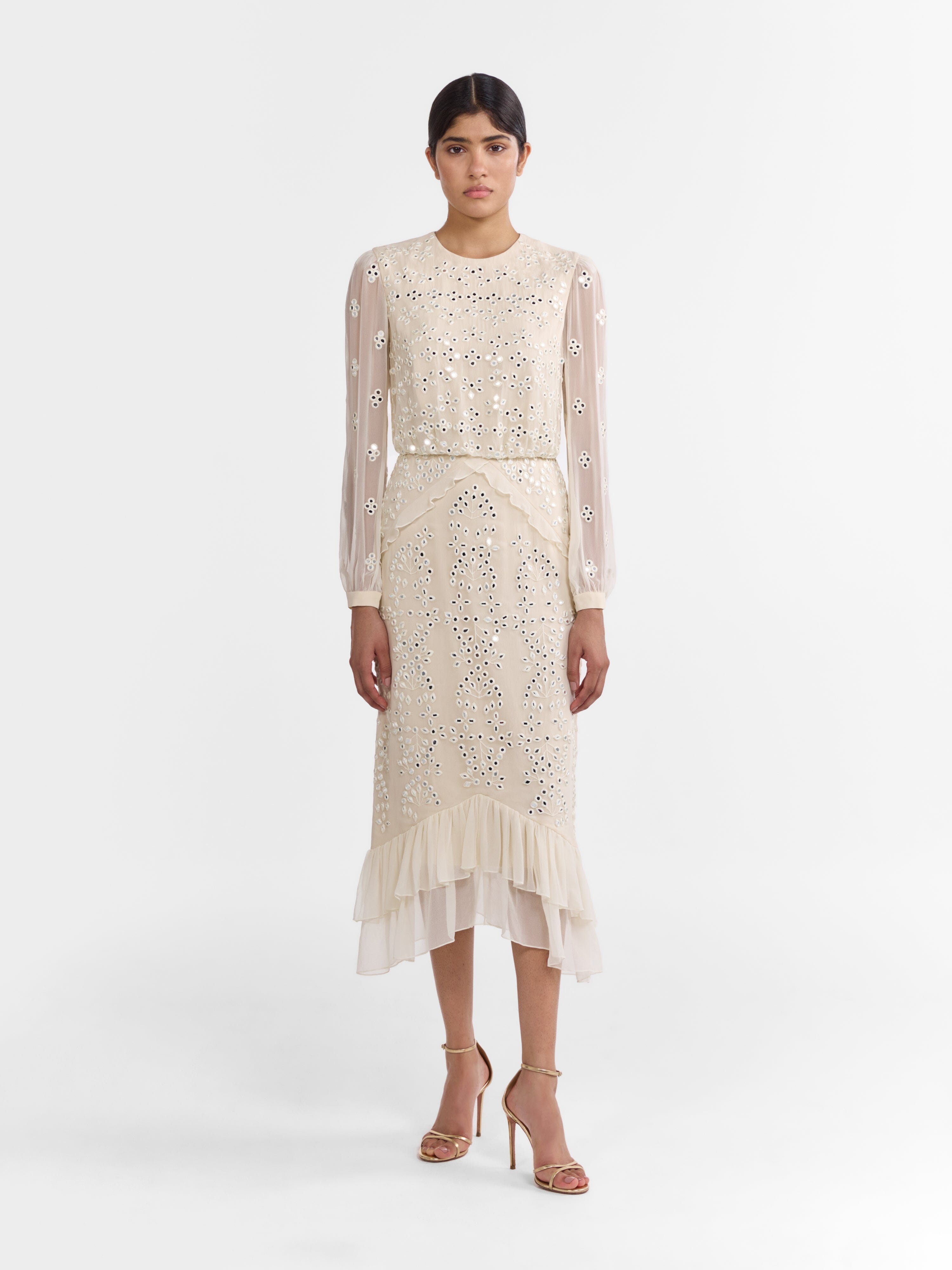 Venyx Isa Silk B Dress in Ivory Mirror Embroidery