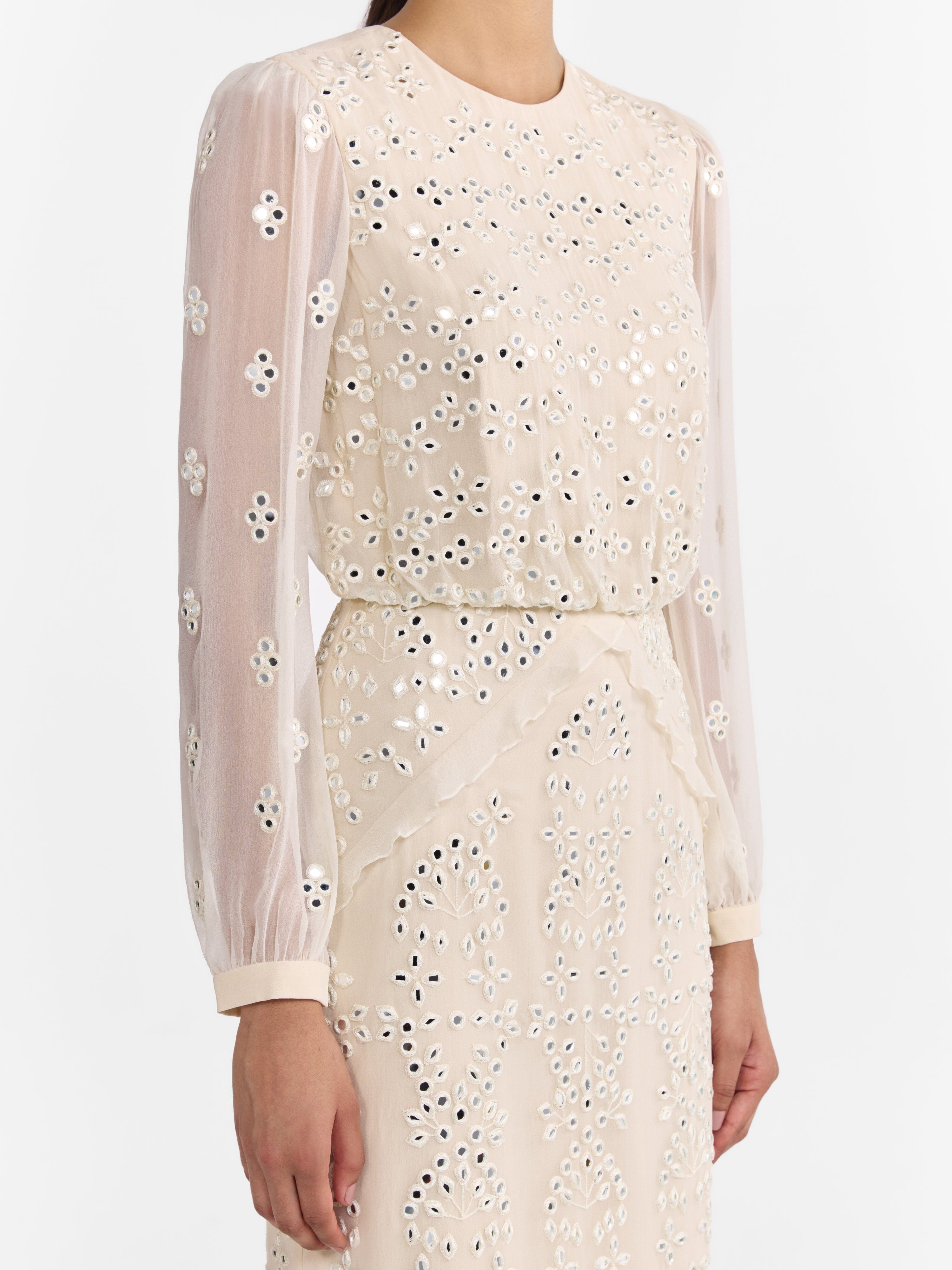 Venyx Isa Silk B Dress in Ivory Mirror Embroidery