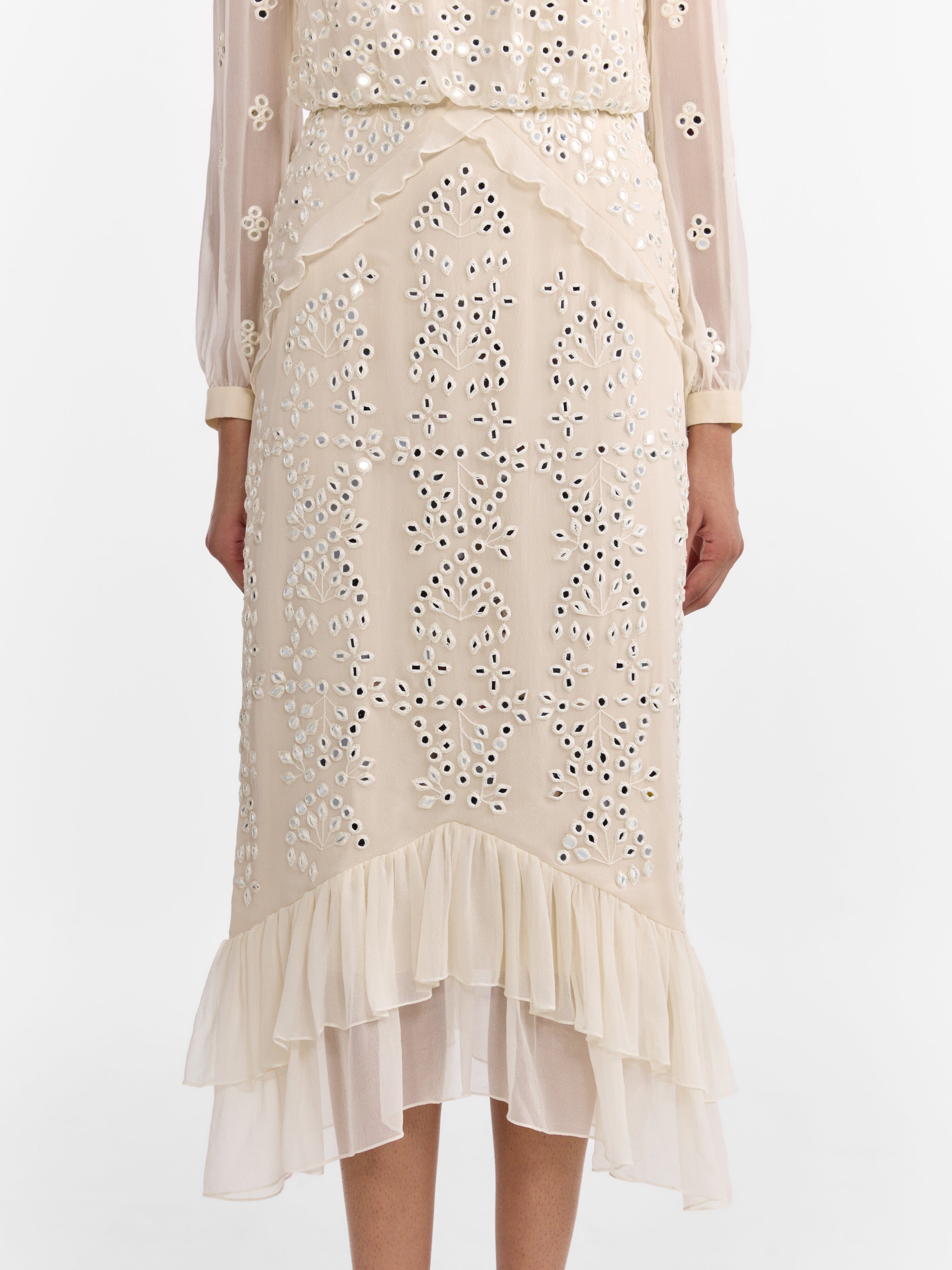 Venyx Isa Silk B Dress in Ivory Mirror Embroidery