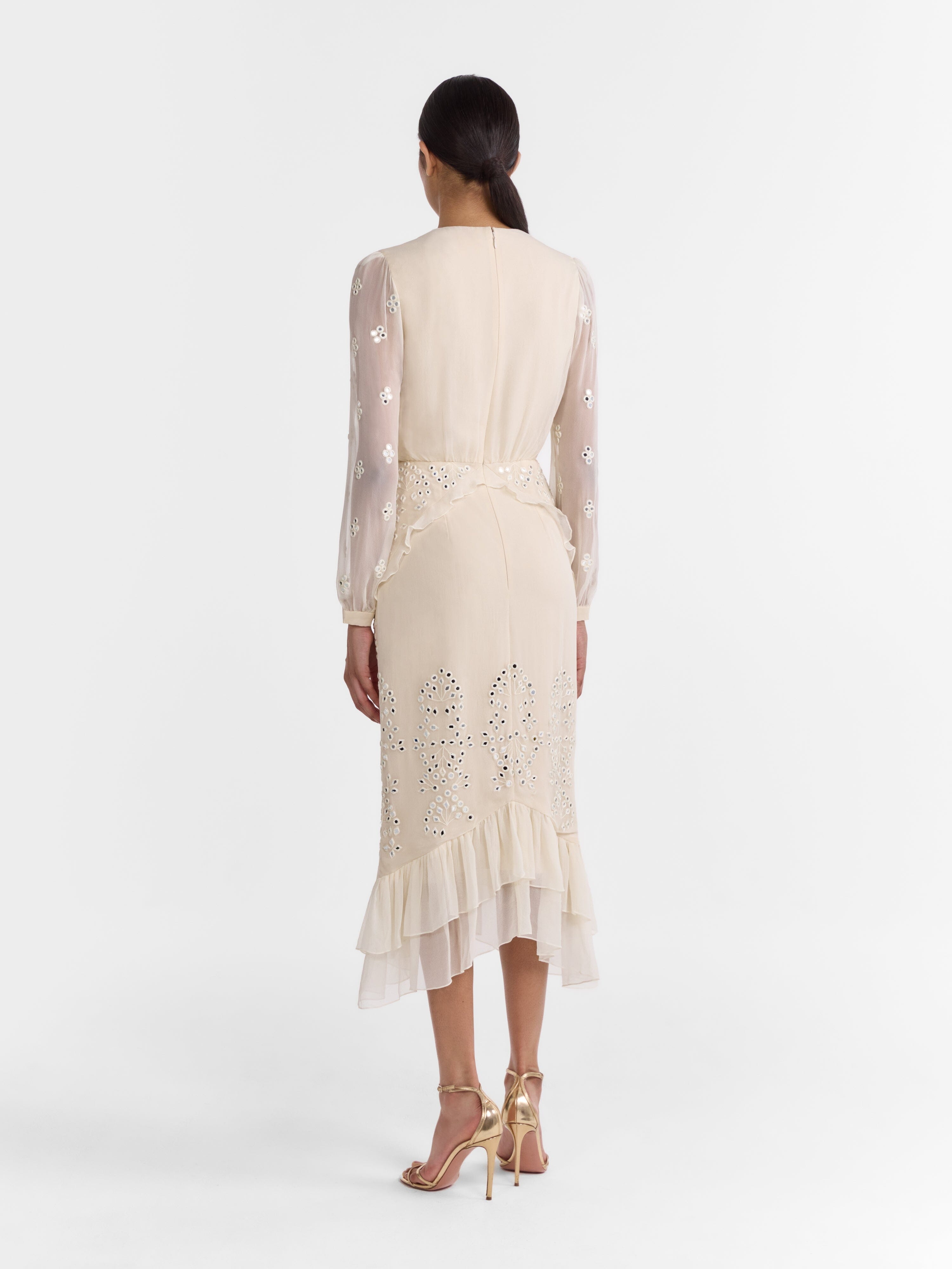 Venyx Isa Silk B Dress in Ivory Mirror Embroidery