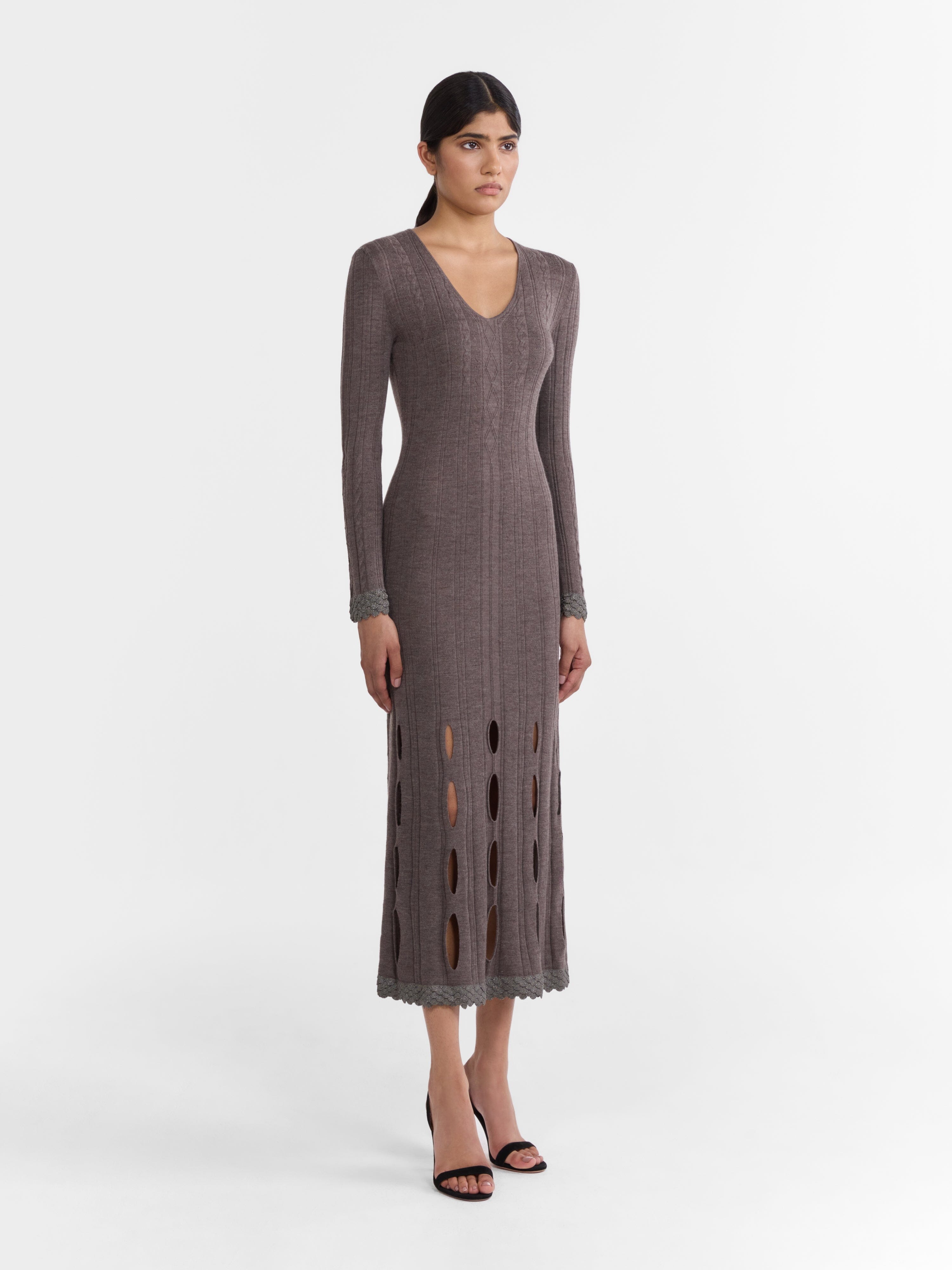 Saloni London - Venyx Pointelle Dress in Charcoal Metallic Saloni London - Venyx Pointelle Dress in Charcoal Metallic