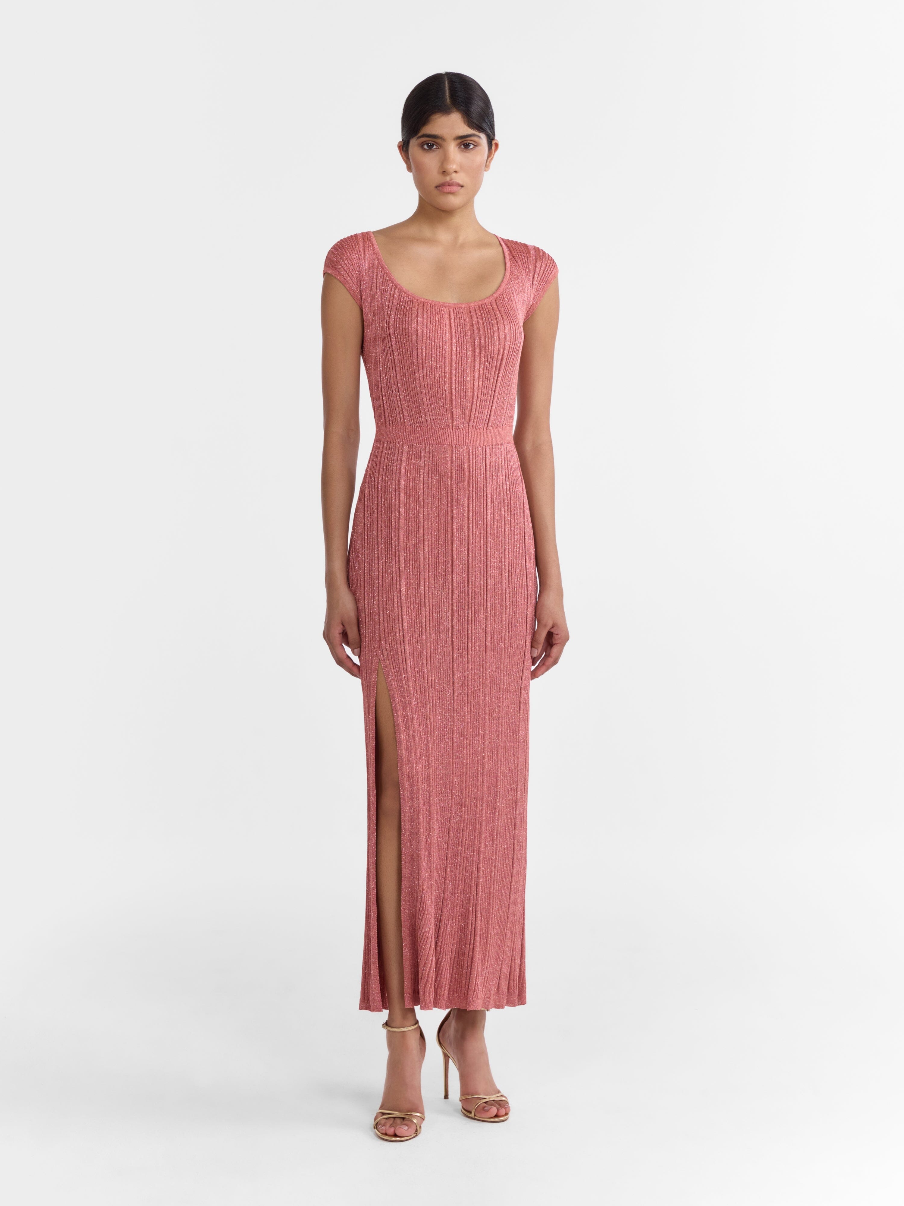 Saloni London - Venyx Stardust Rib Dress in Copper Metallic Saloni London - Venyx Stardust Rib Dress in Copper Metallic