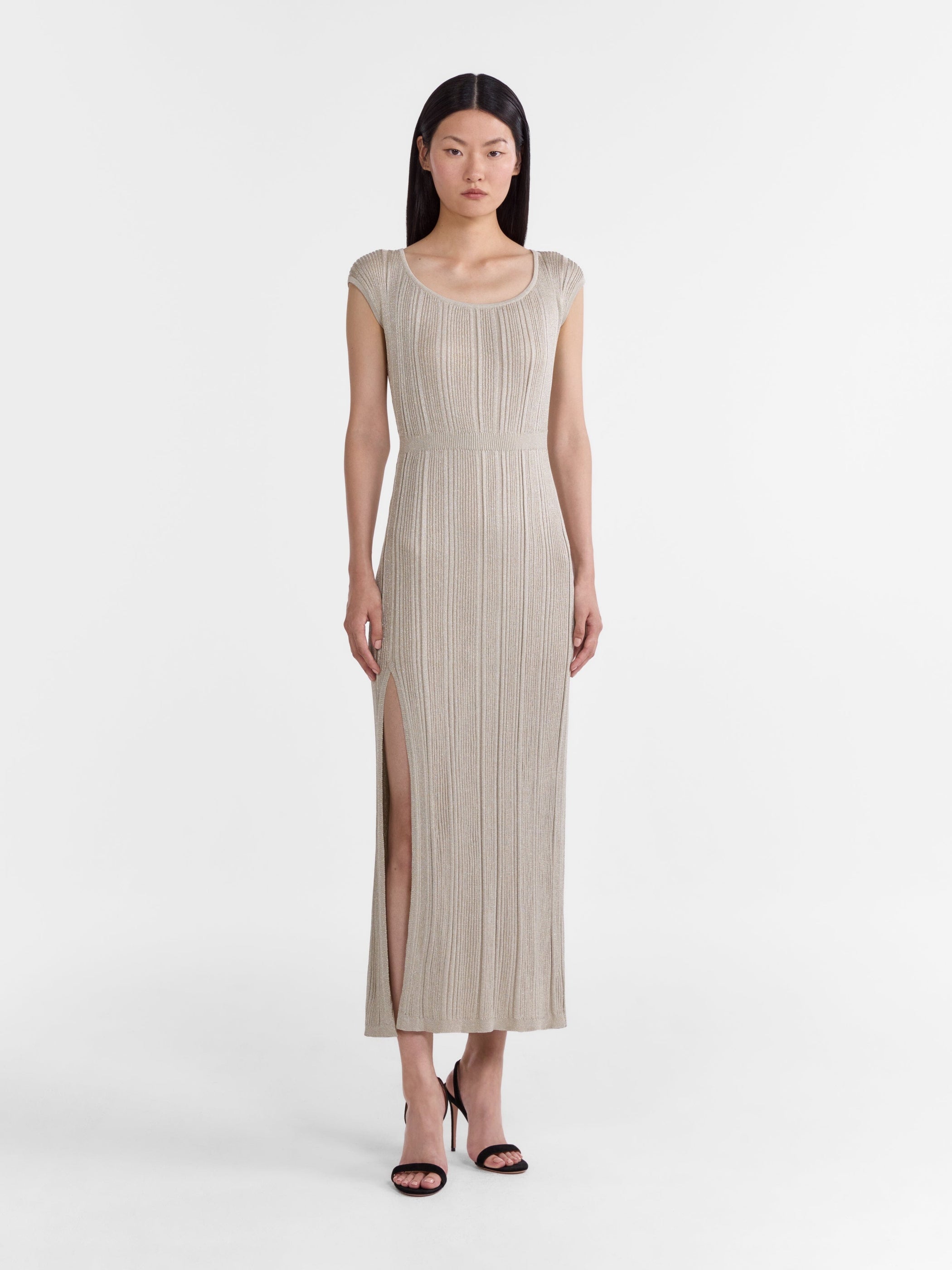 Venyx Stardust Rib Dress in Pale Silver