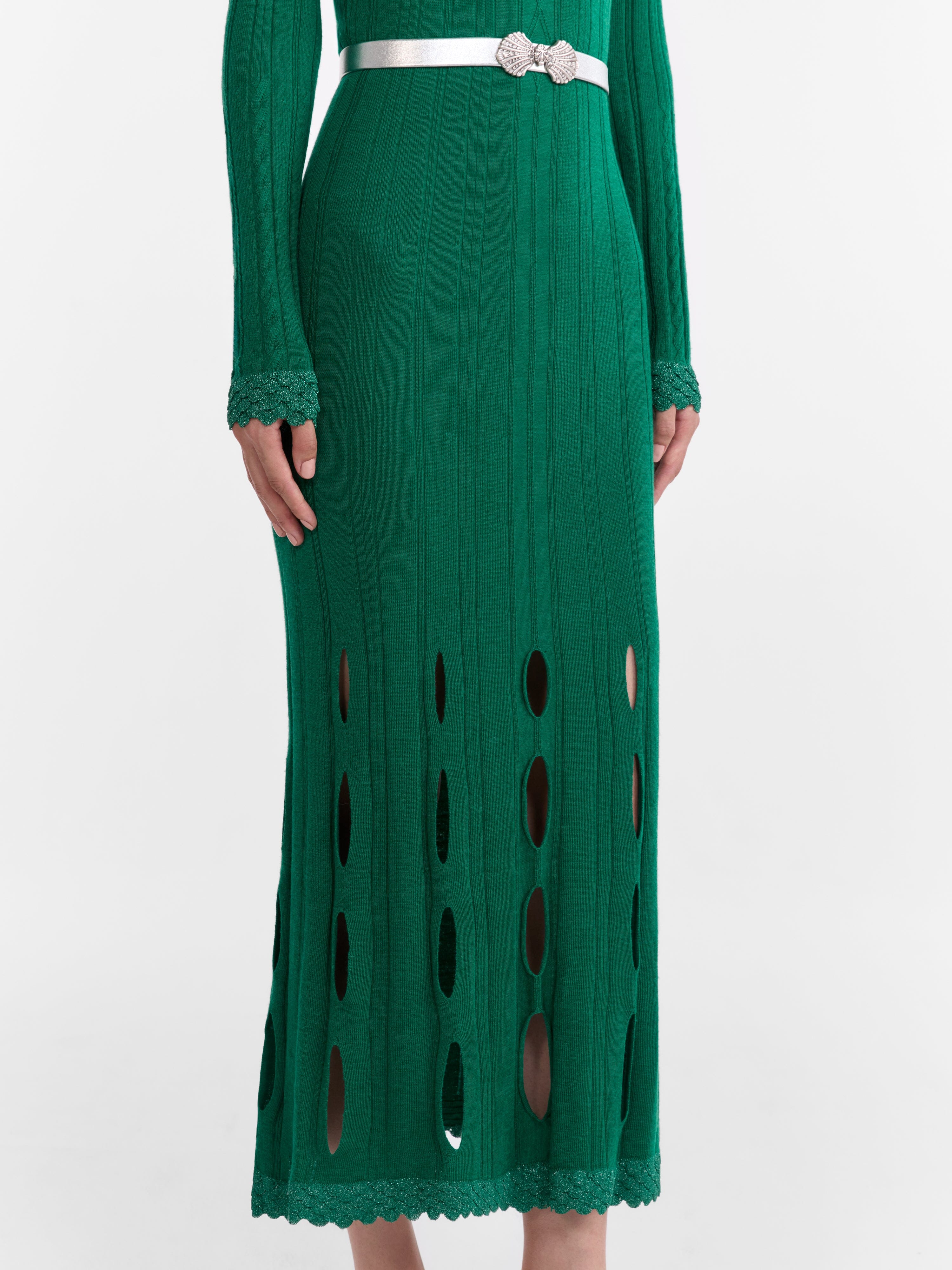 Saloni London - Venyx Pointelle Dress in Jade Metallic Saloni London - Venyx Pointelle Dress in Jade Metallic