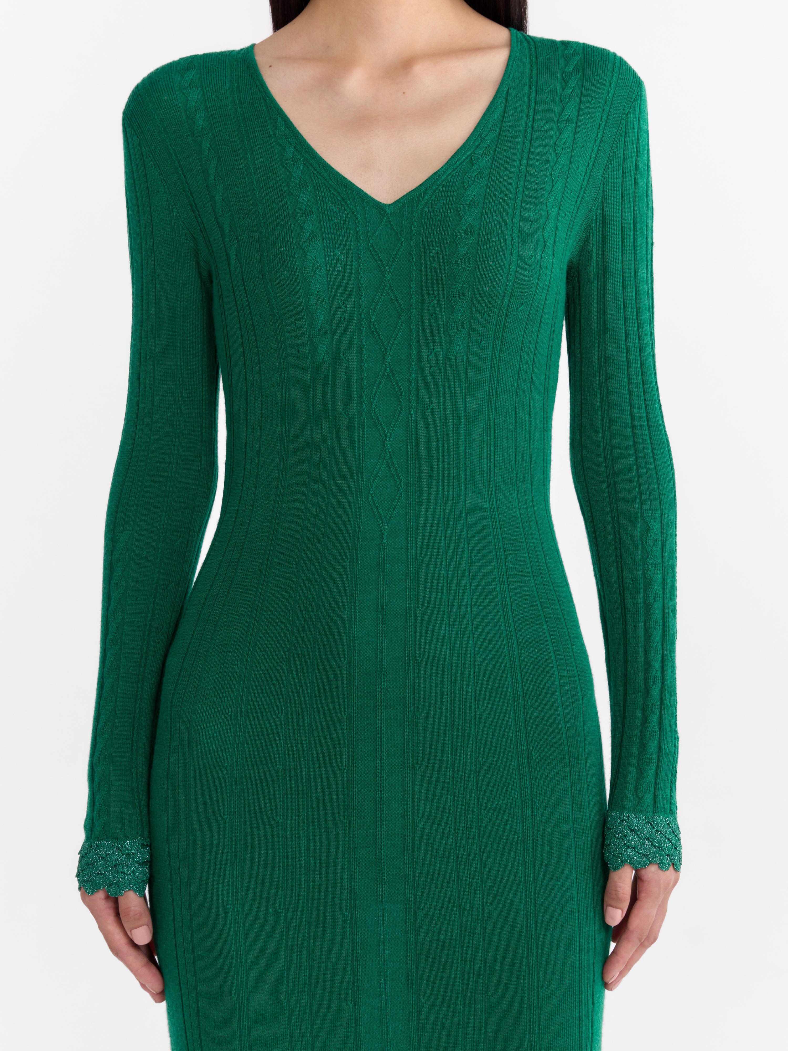 Saloni London - Venyx Pointelle Dress in Jade Metallic Saloni London - Venyx Pointelle Dress in Jade Metallic