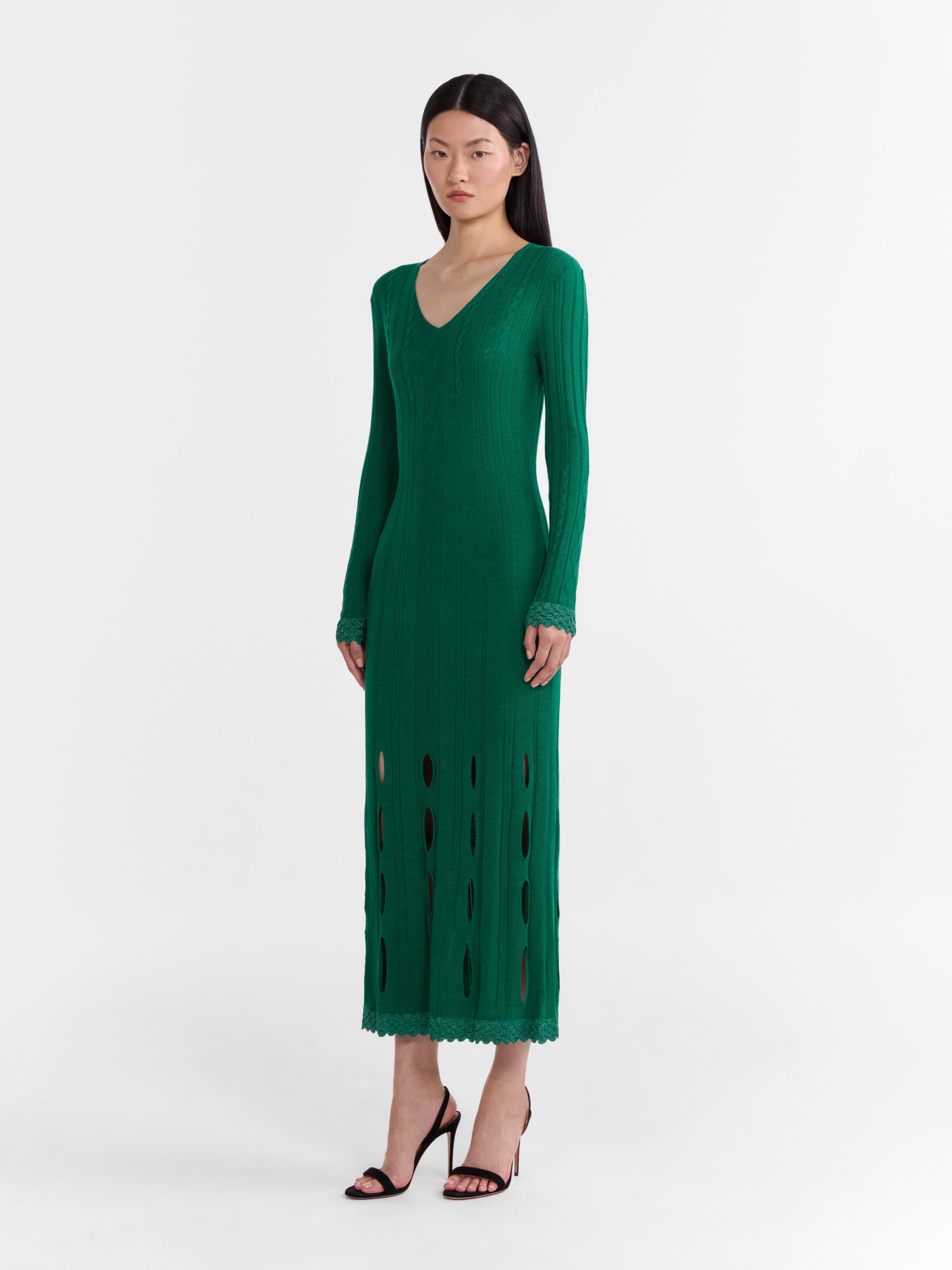 Venyx Pointelle Dress in Jade Metallic