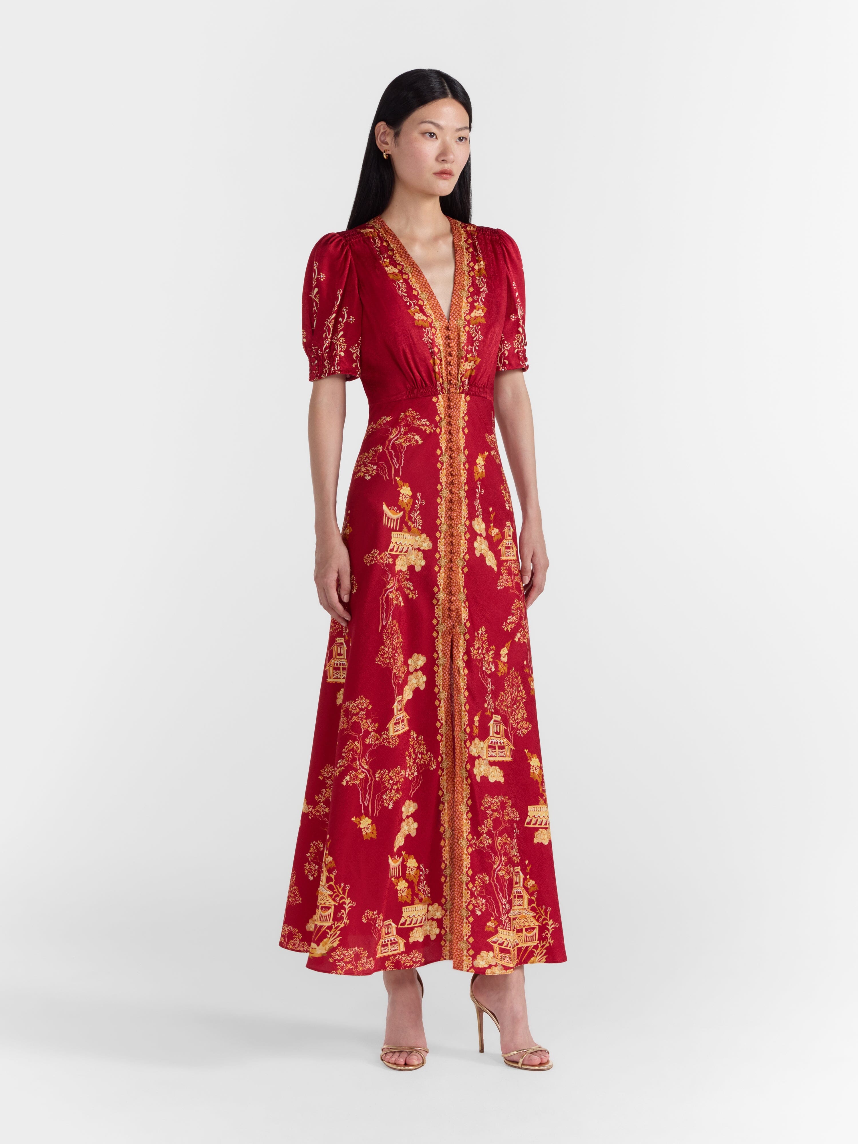 Lea Long Dress in Scarlet Pagoda