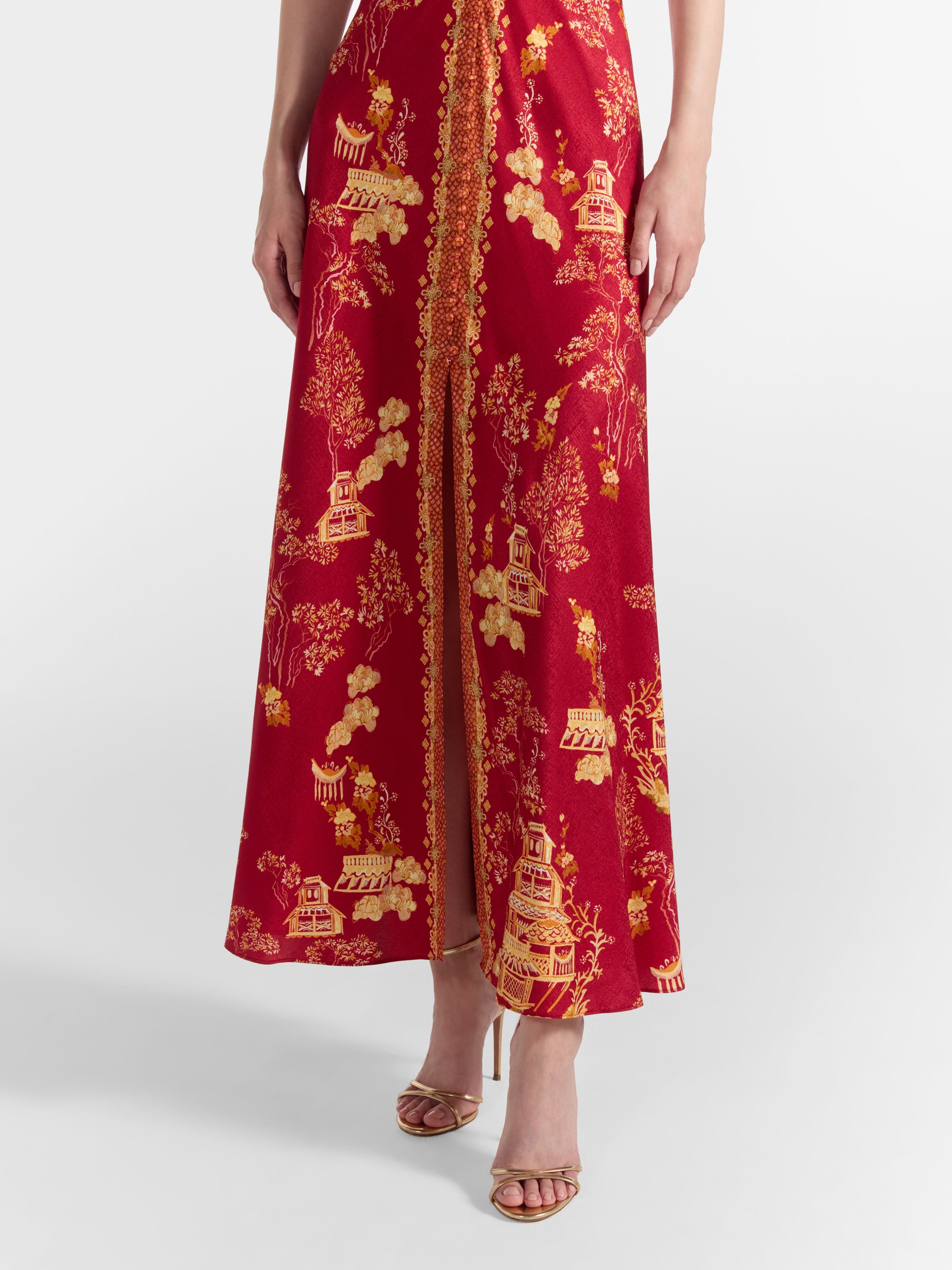 Lea Long Dress in Scarlet Pagoda