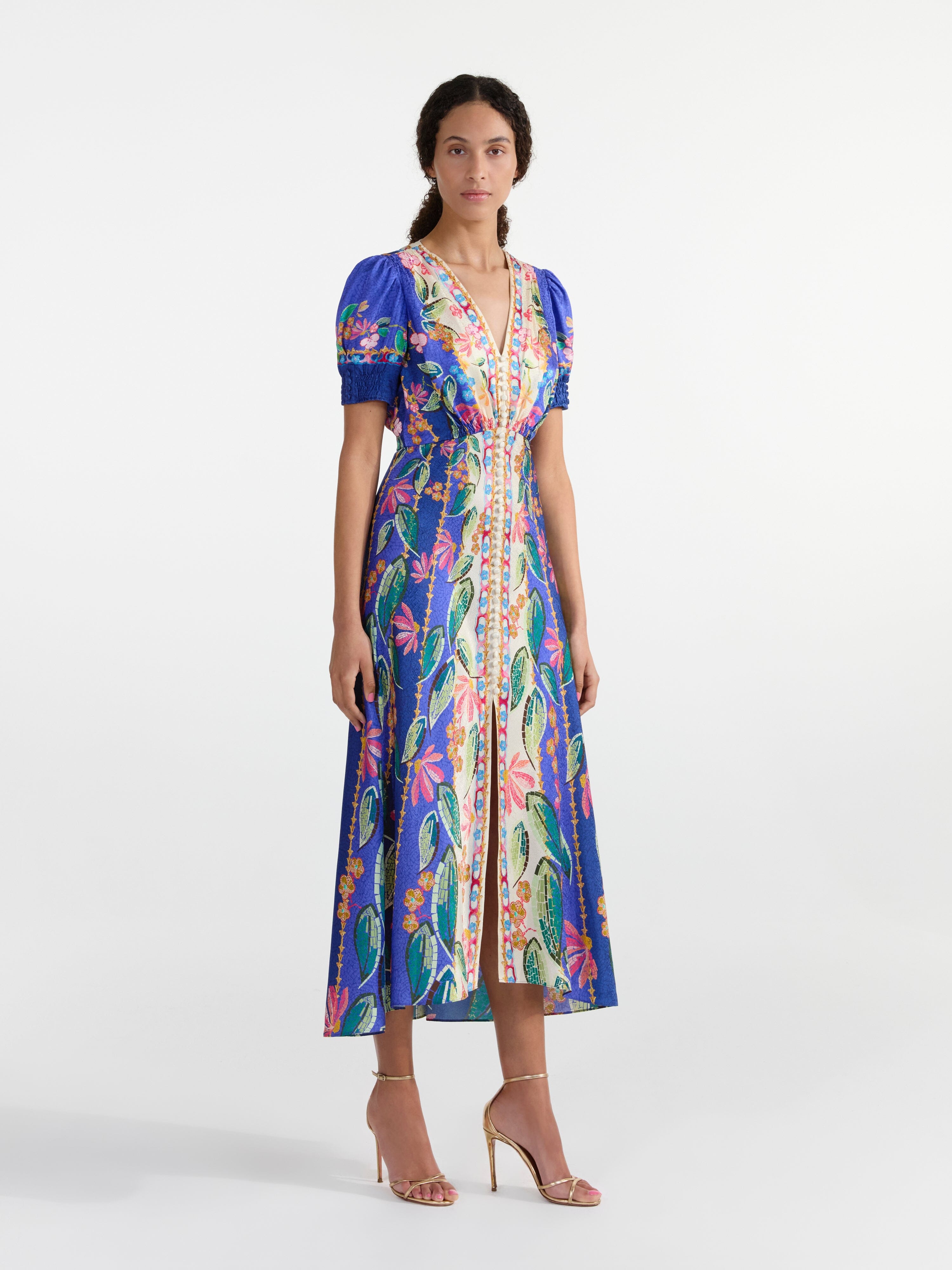 Lea Long Dress in Terrazzo Azure – SALONI