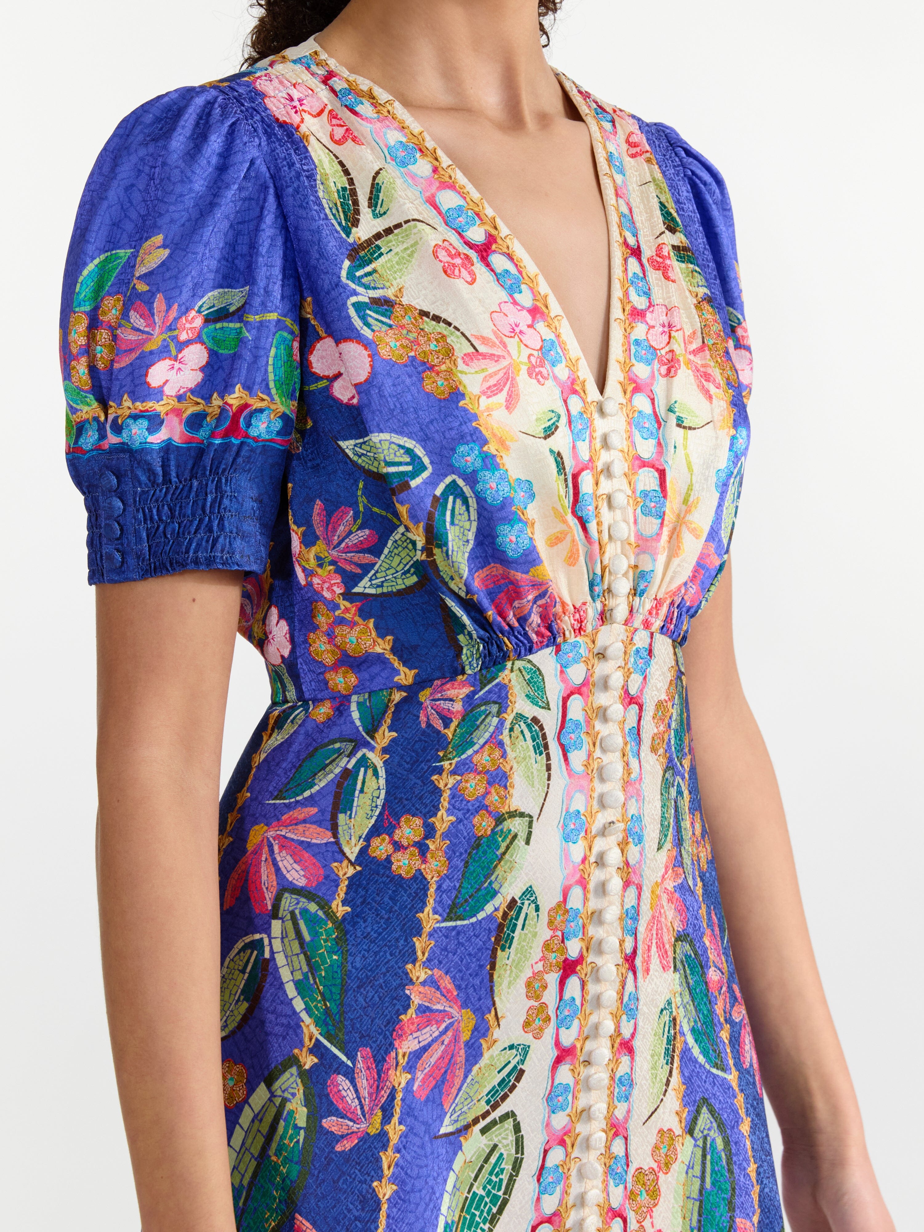 Lea Long Dress in Terrazzo Azure – SALONI