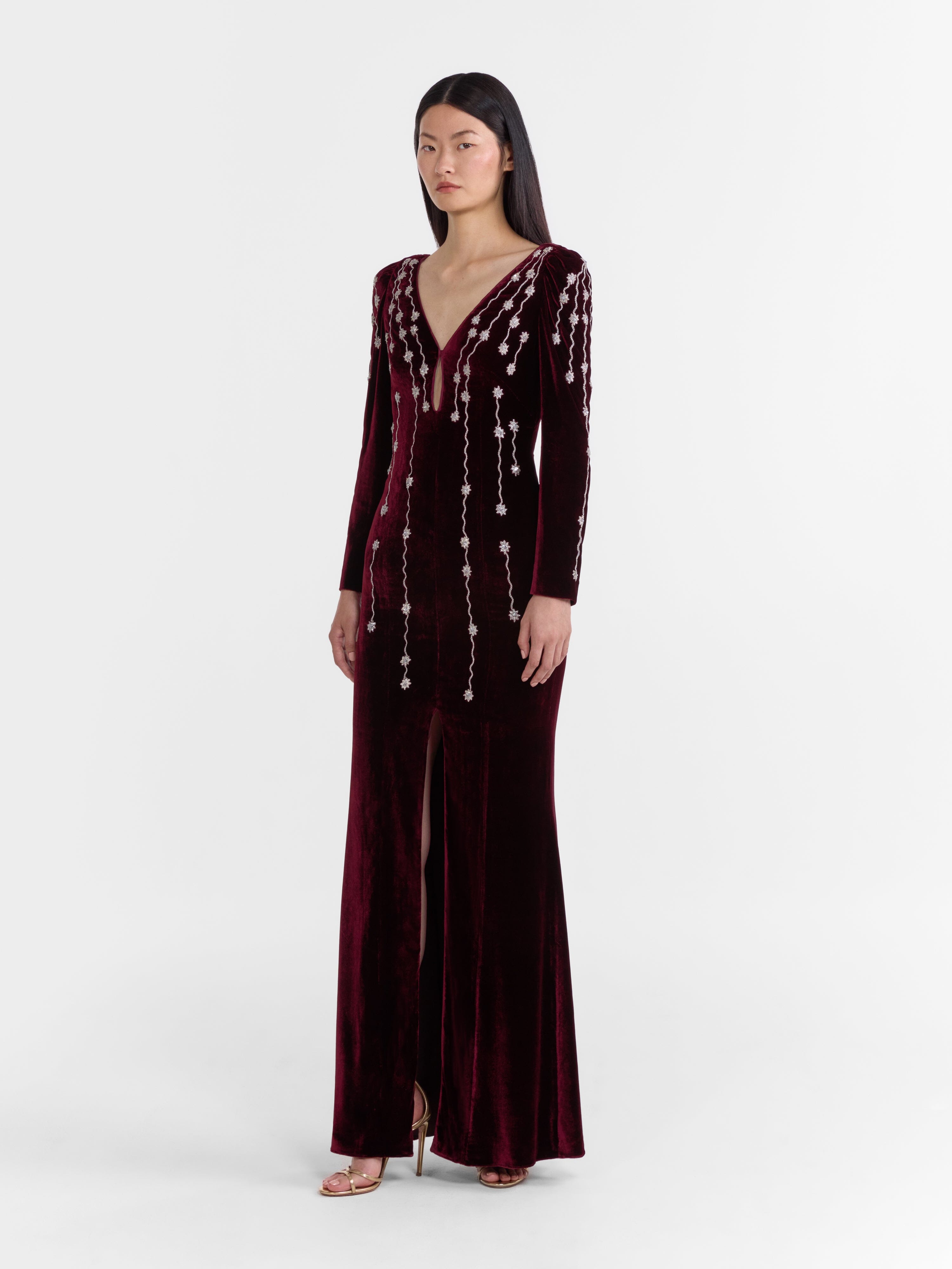 SALONI London - Joni Long Dress in Burgundy Starfall Embroidery SALONI London - Joni Long Dress in Burgundy Starfall Embroidery