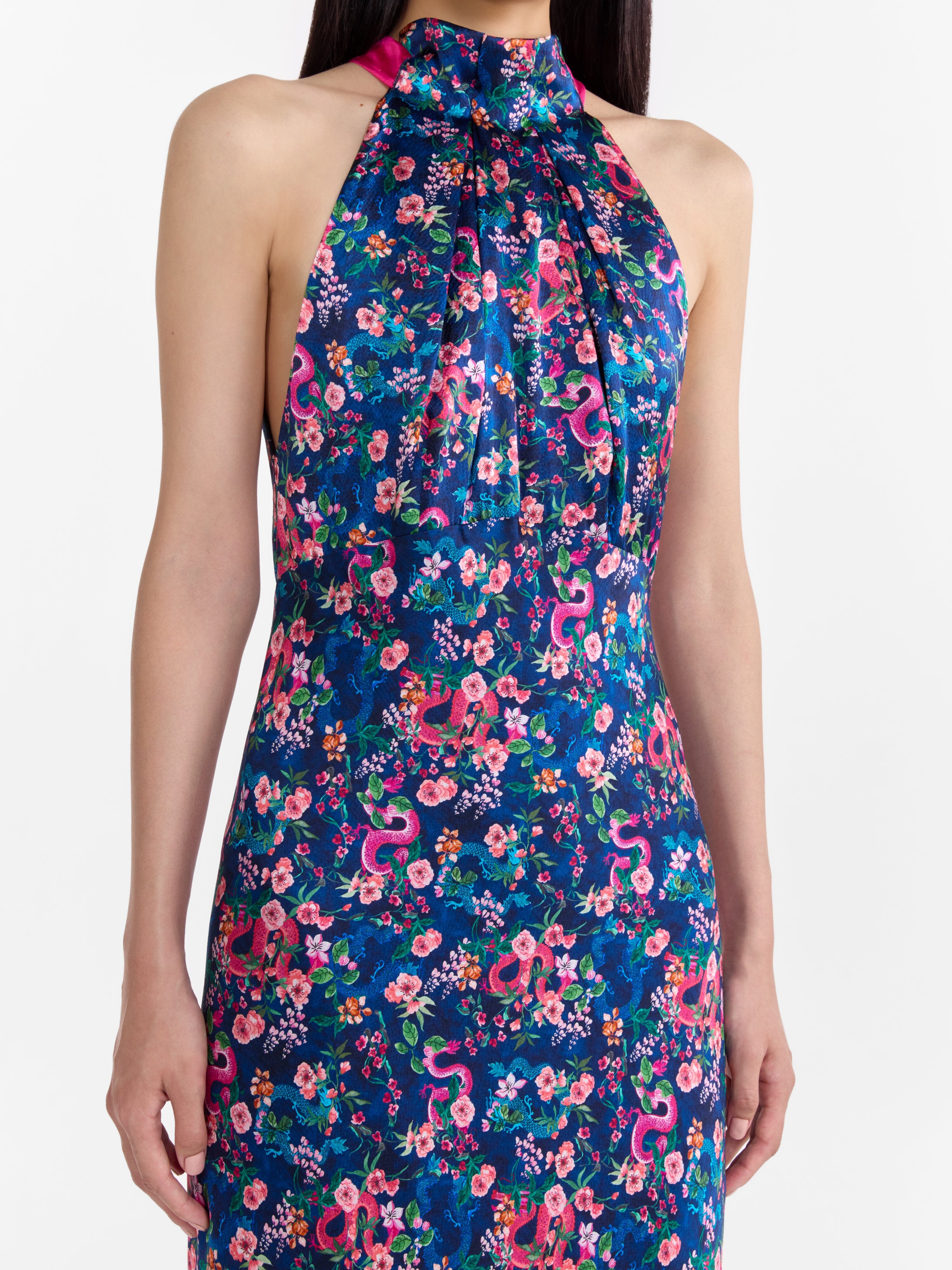 Saloni London - Michelle Dress in Navy Hidden Dragon - Silk Saloni London - Michelle Dress in Navy Hidden Dragon - Silk