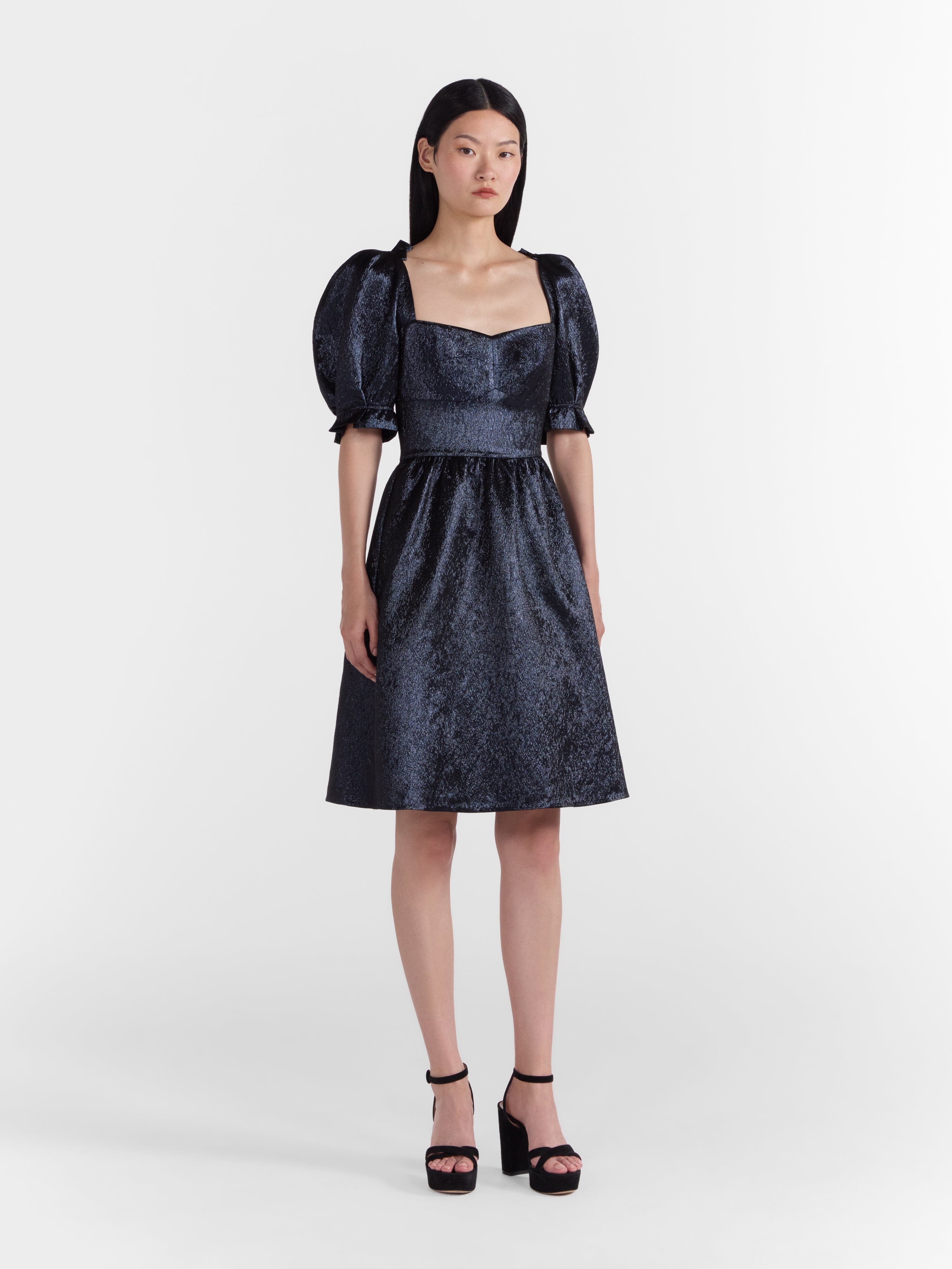 Rachel D Knee Dress in Metallic Midnight