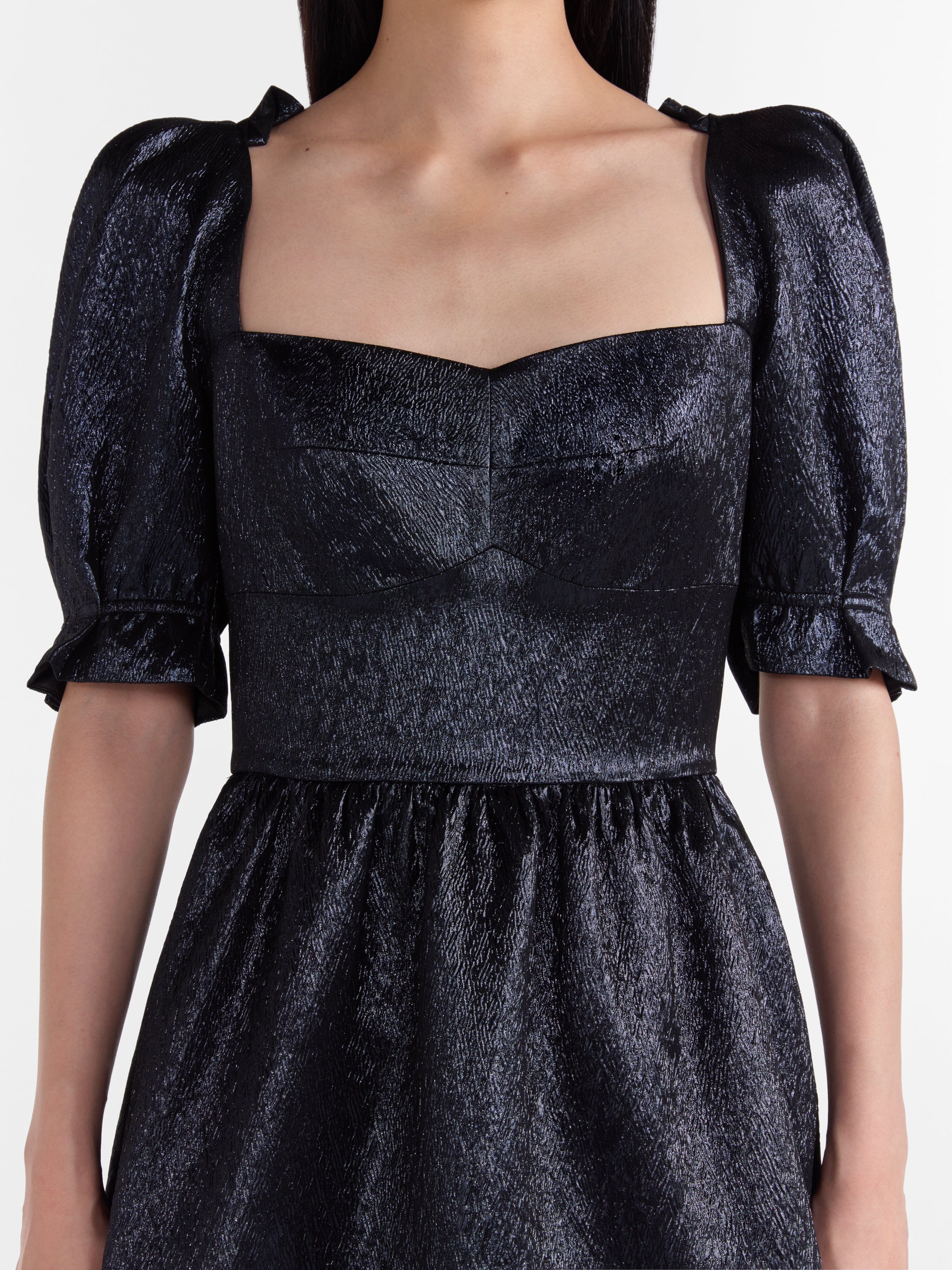 Rachel D Knee Dress in Metallic Midnight