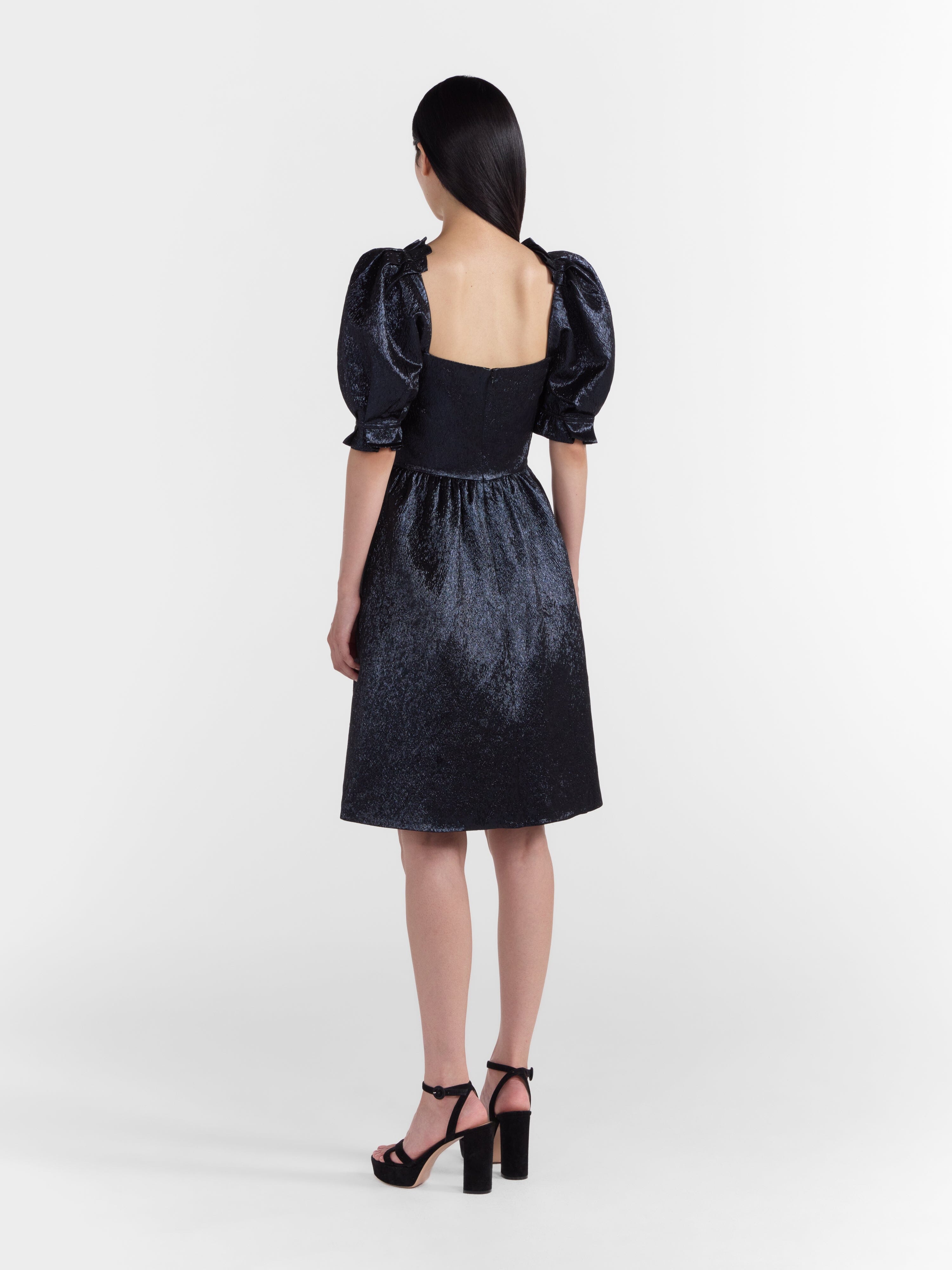 Rachel D Knee Dress in Metallic Midnight