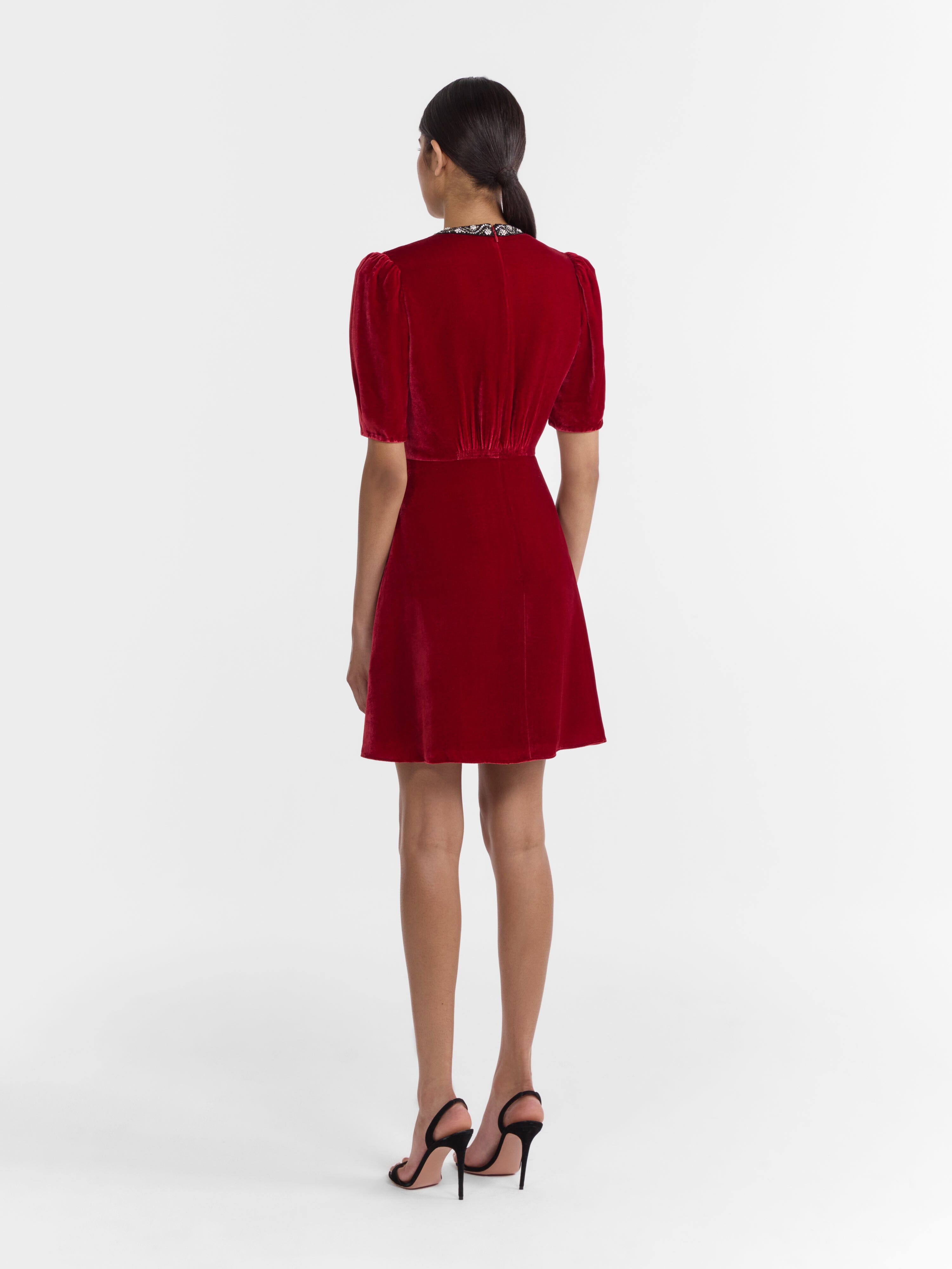 Tabitha Mini B Dress True Red Black Embroidery