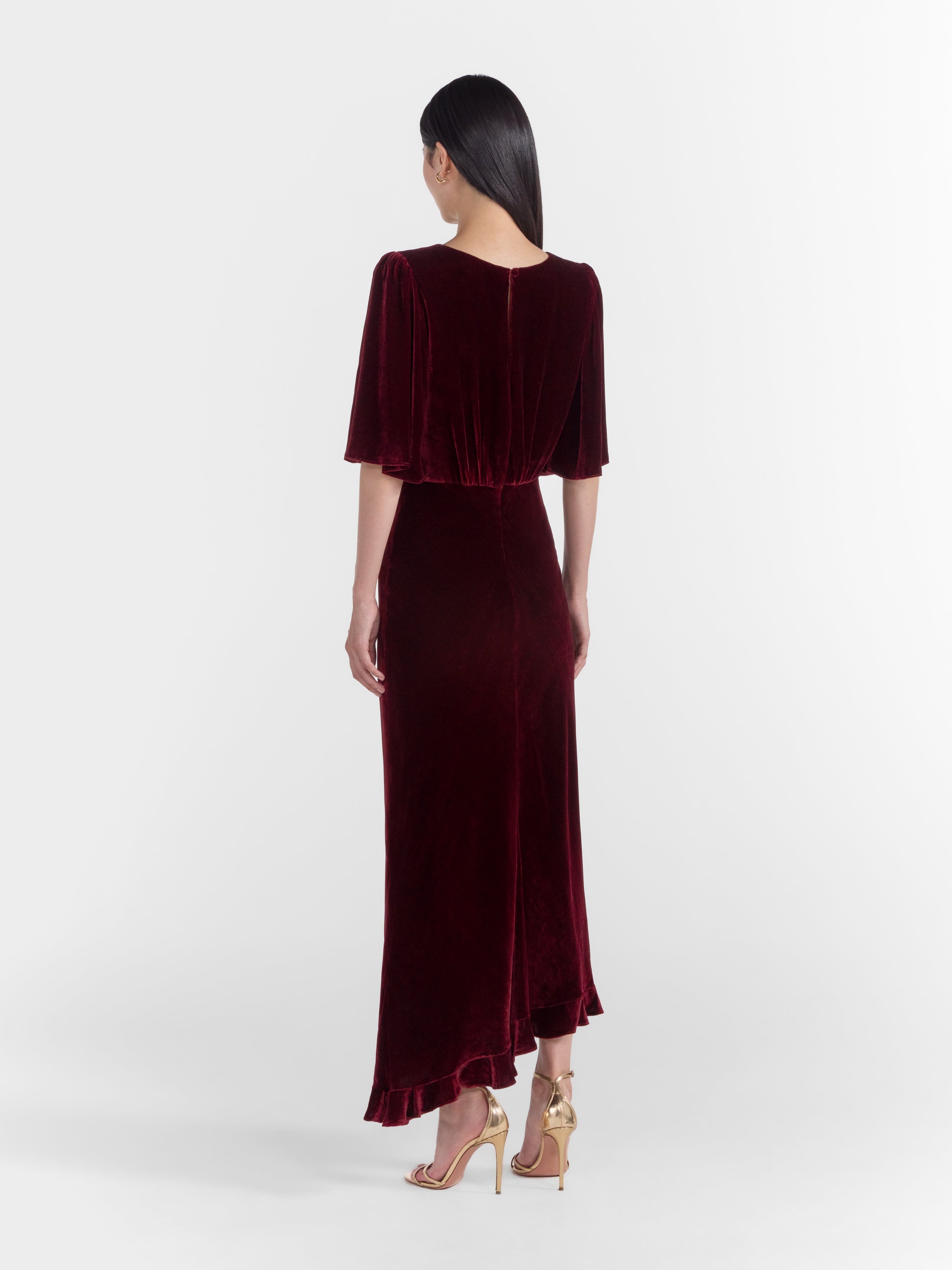 Vida Velvet Dress in Burgundy