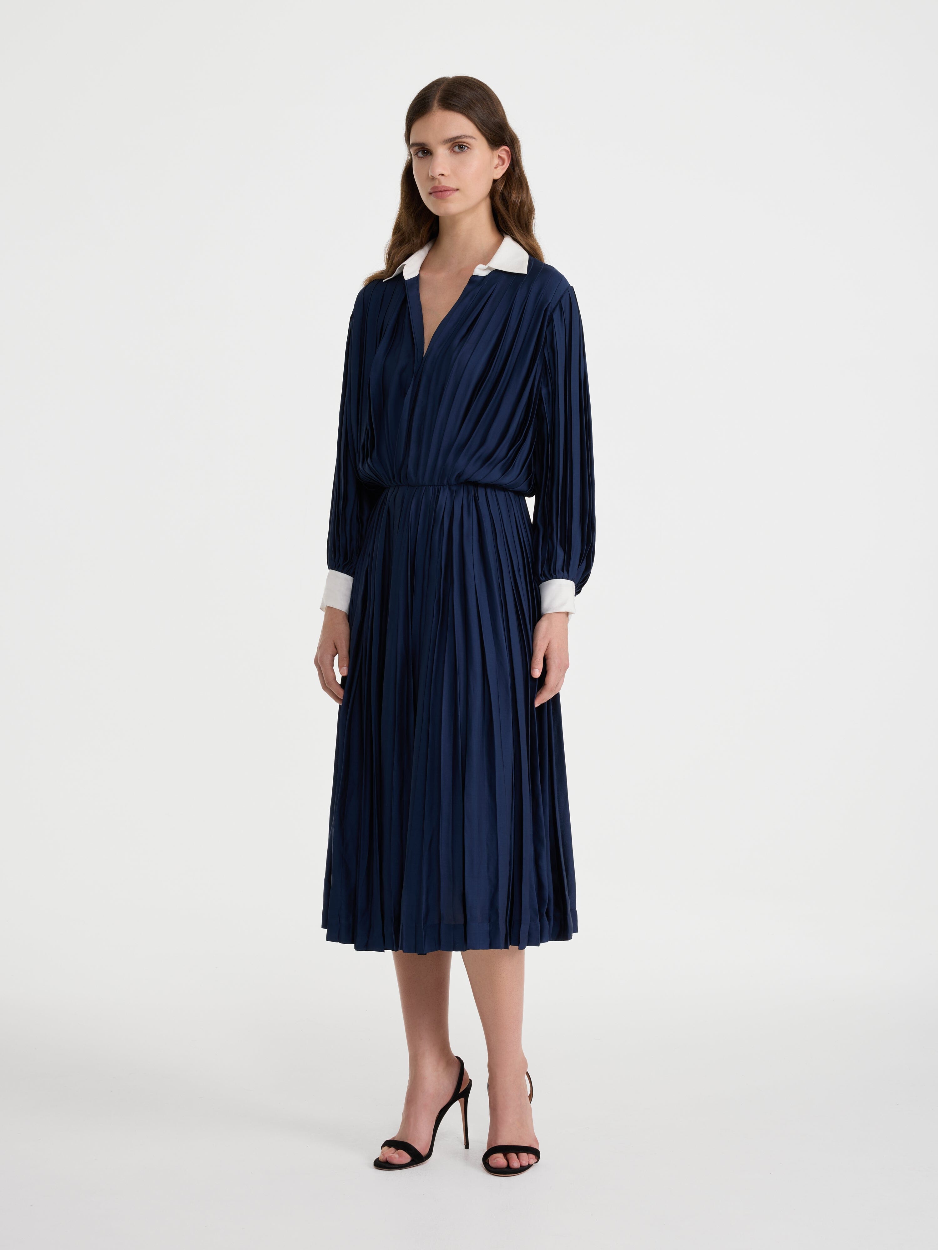 Aditi Dress in Navy Ivory