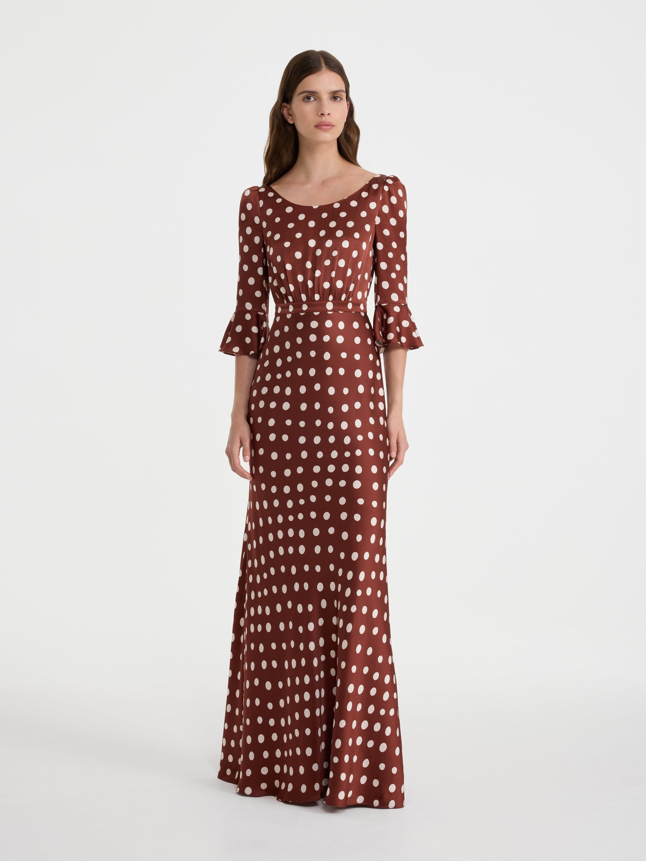 Anika Long Dress in Polka Chestnut