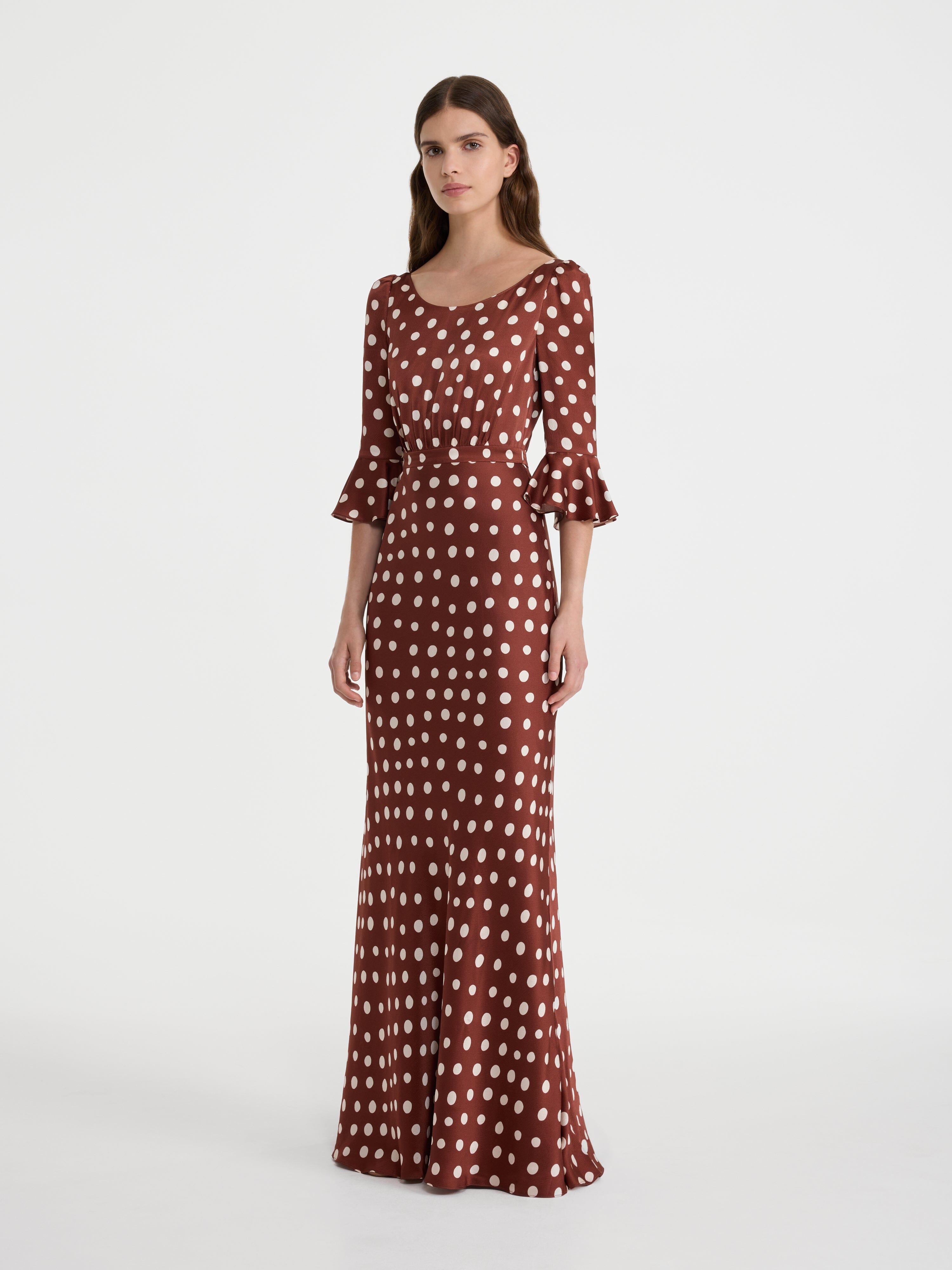 Anika Long Dress in Polka Chestnut