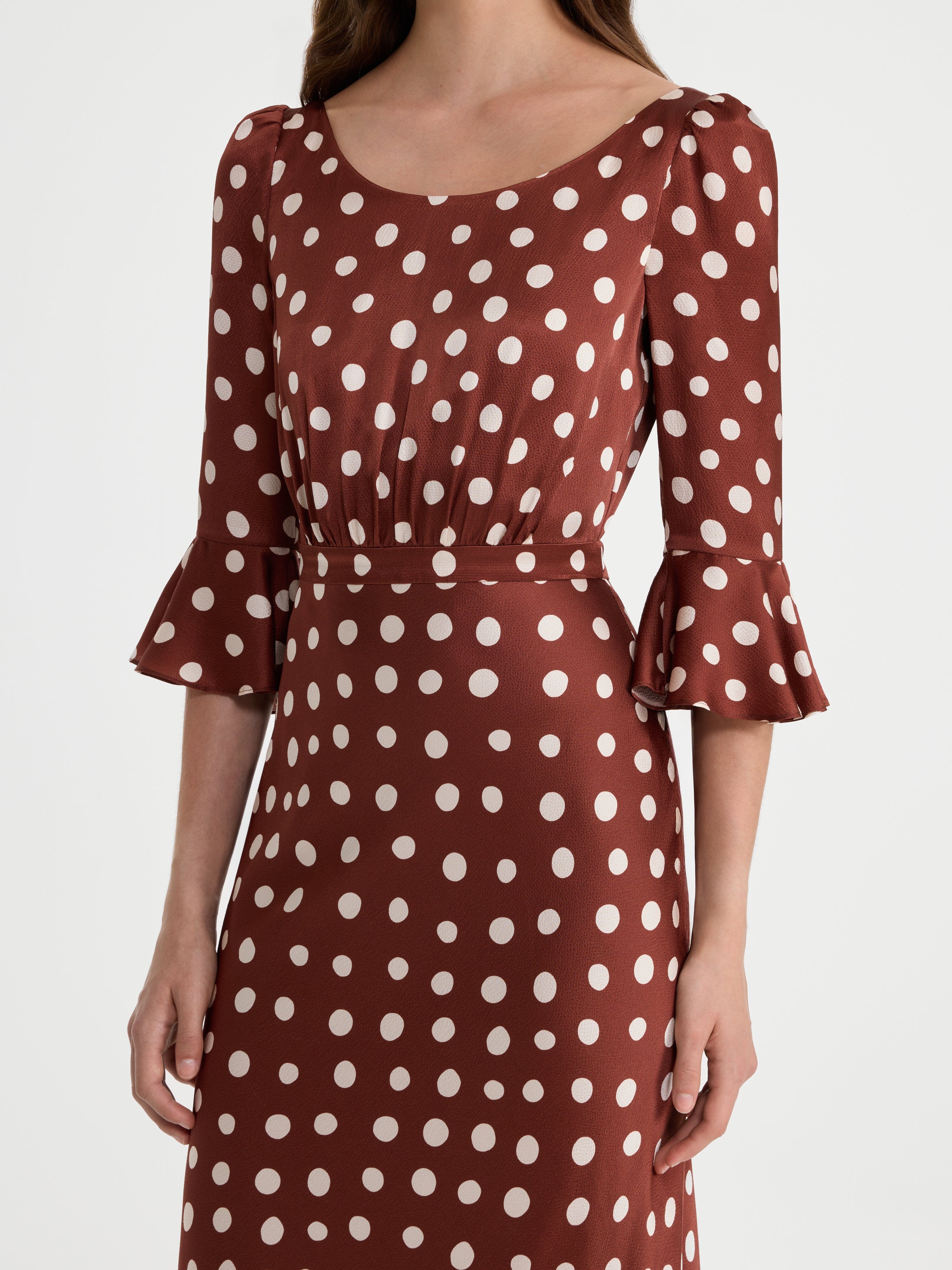 Anika Long Dress in Polka Chestnut