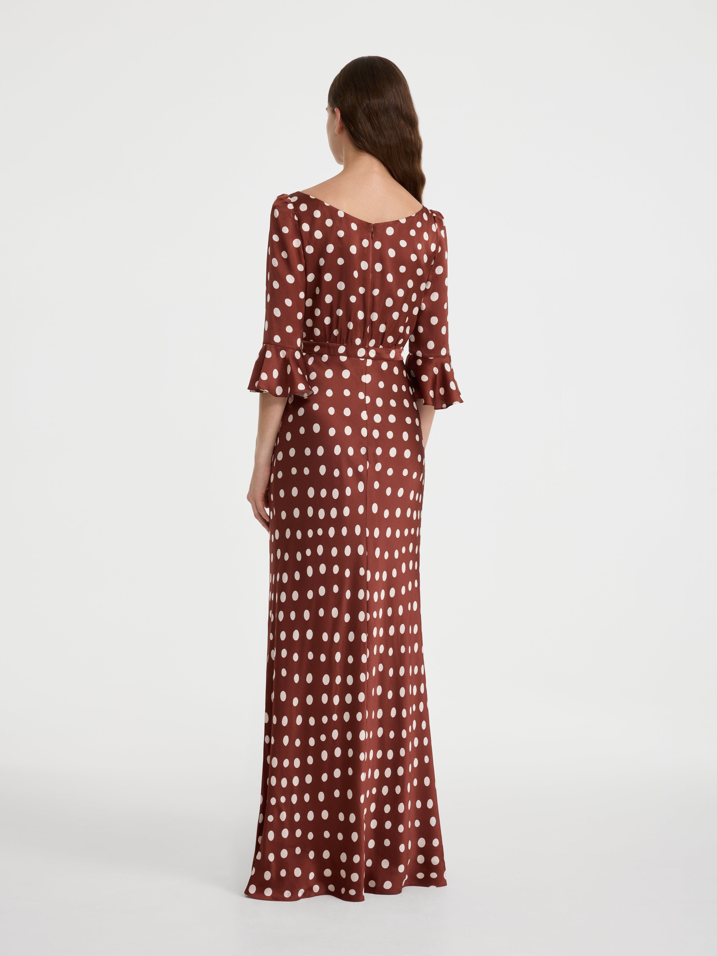 Anika Long Dress in Polka Chestnut