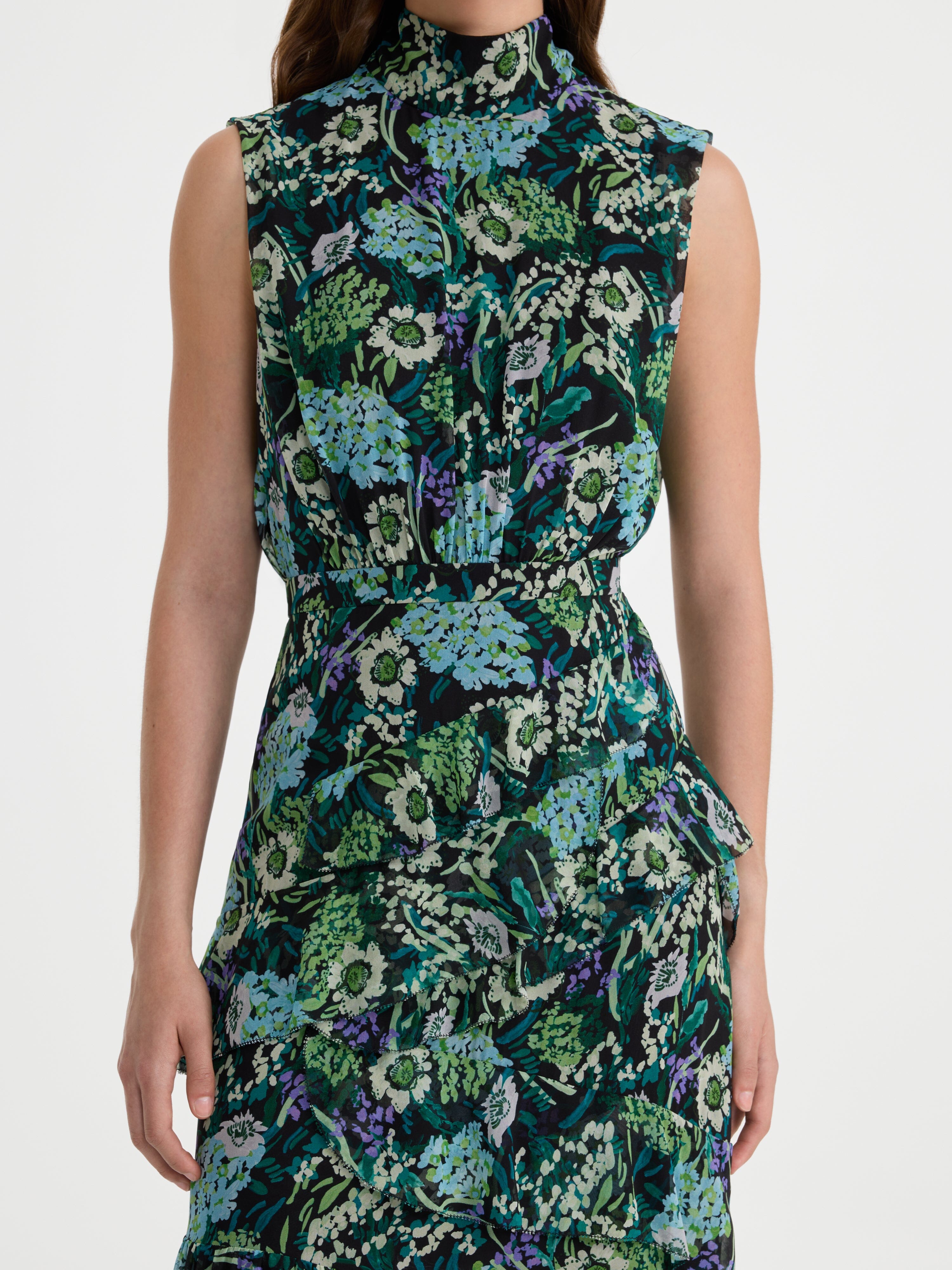 Fleur Ruffle Dress in Silva Fern – SALONI