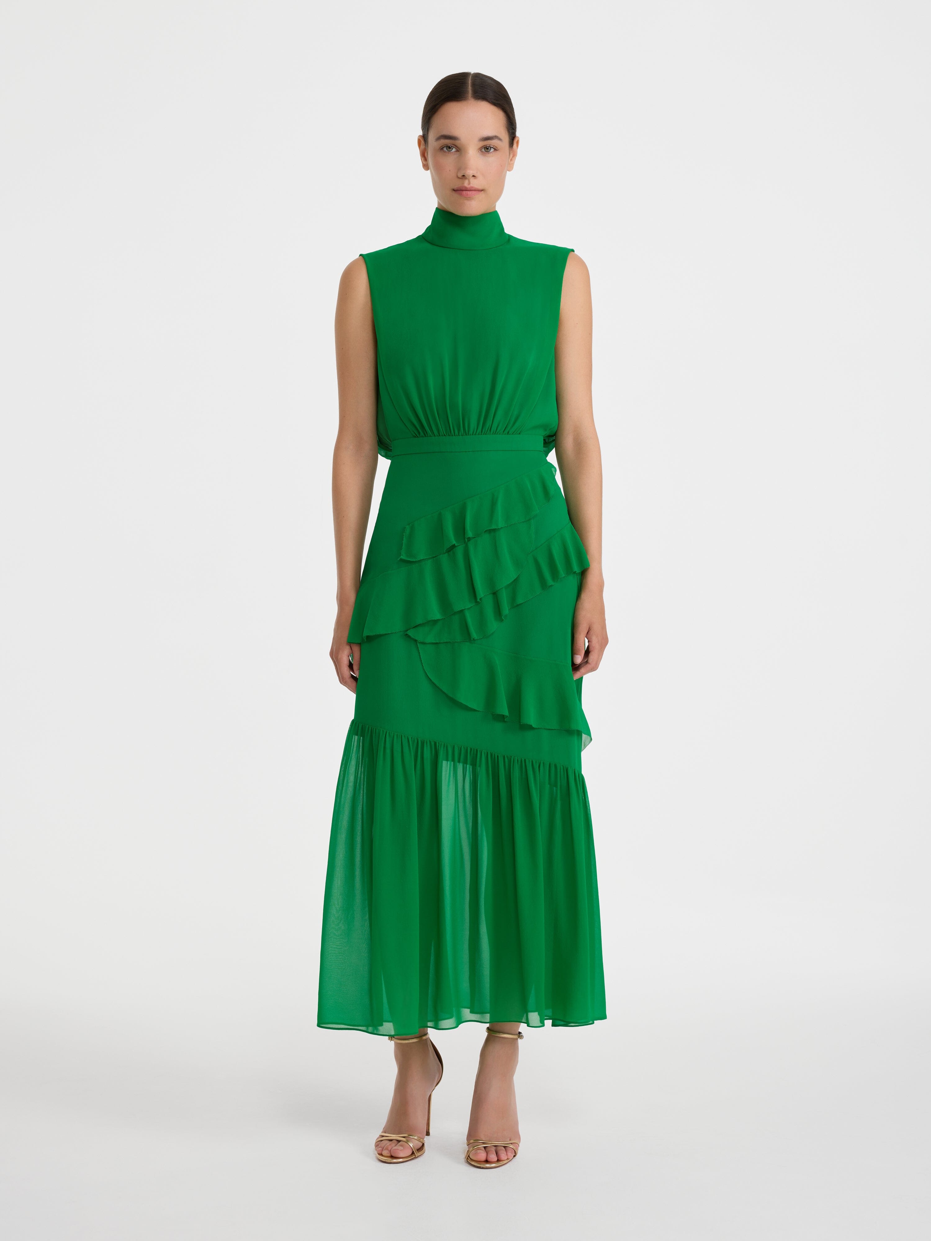 Fleur Ruffle Dress in Emerald Green